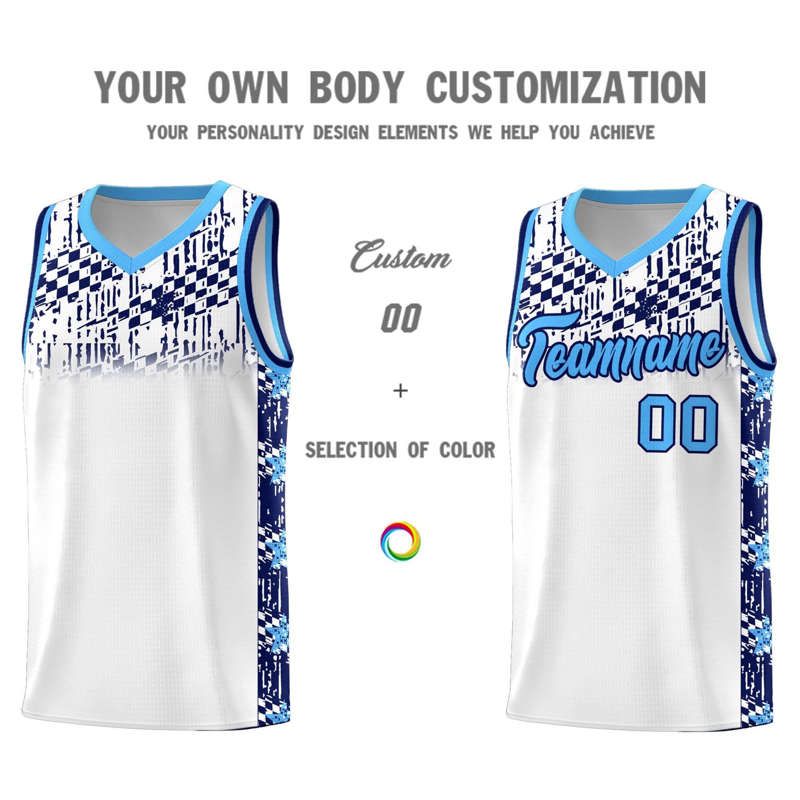 Custom White Mosaic Stars Pattern Sports Uniform Basketball Jersey