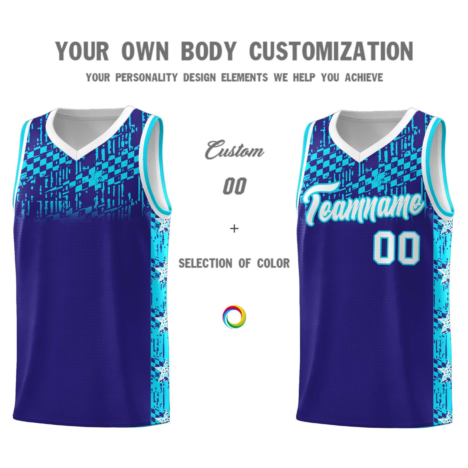 Custom Royal Mosaic Stars Pattern Sports Uniform Basketball Jersey