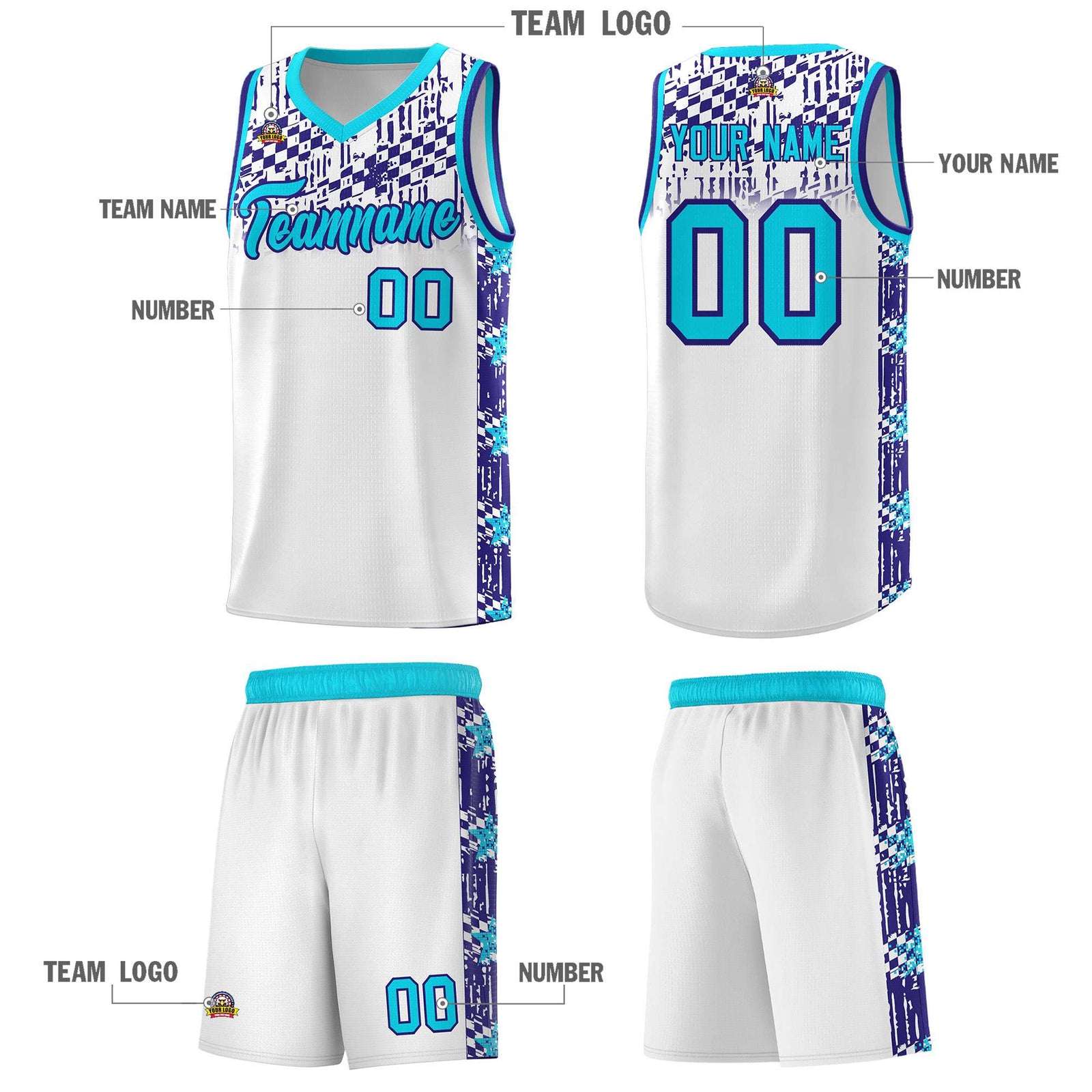 Custom White Mosaic Stars Pattern Sports Uniform Basketball Jersey