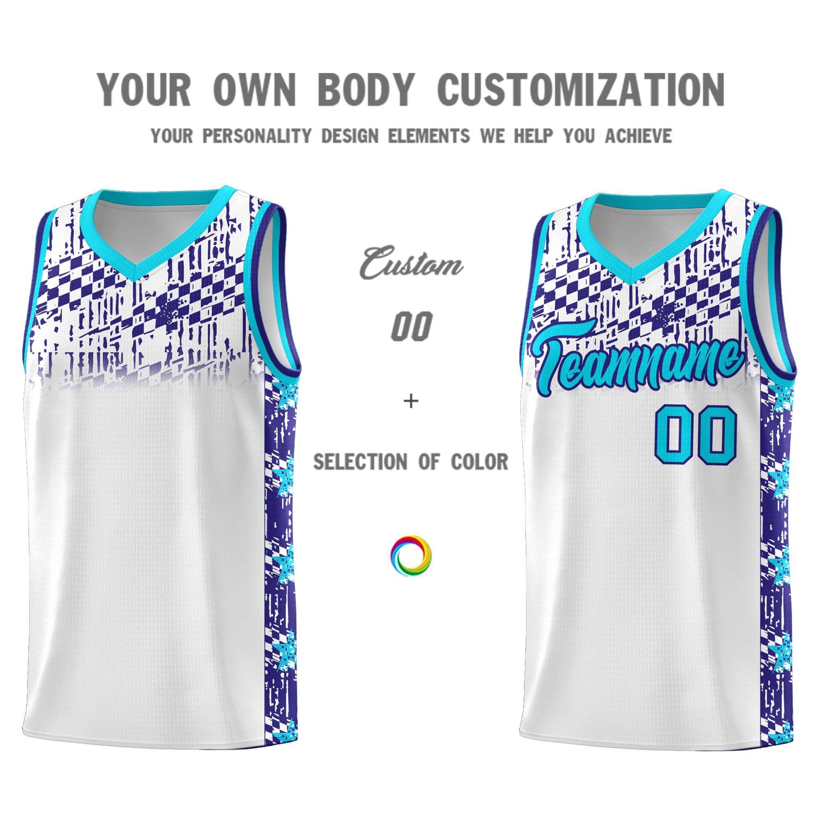 Custom White Mosaic Stars Pattern Sports Uniform Basketball Jersey