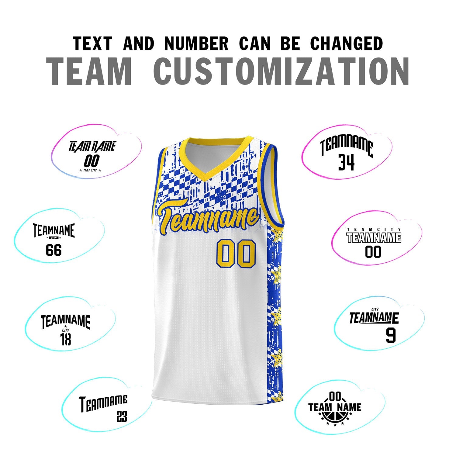 Custom White Mosaic Stars Pattern Sports Uniform Basketball Jersey