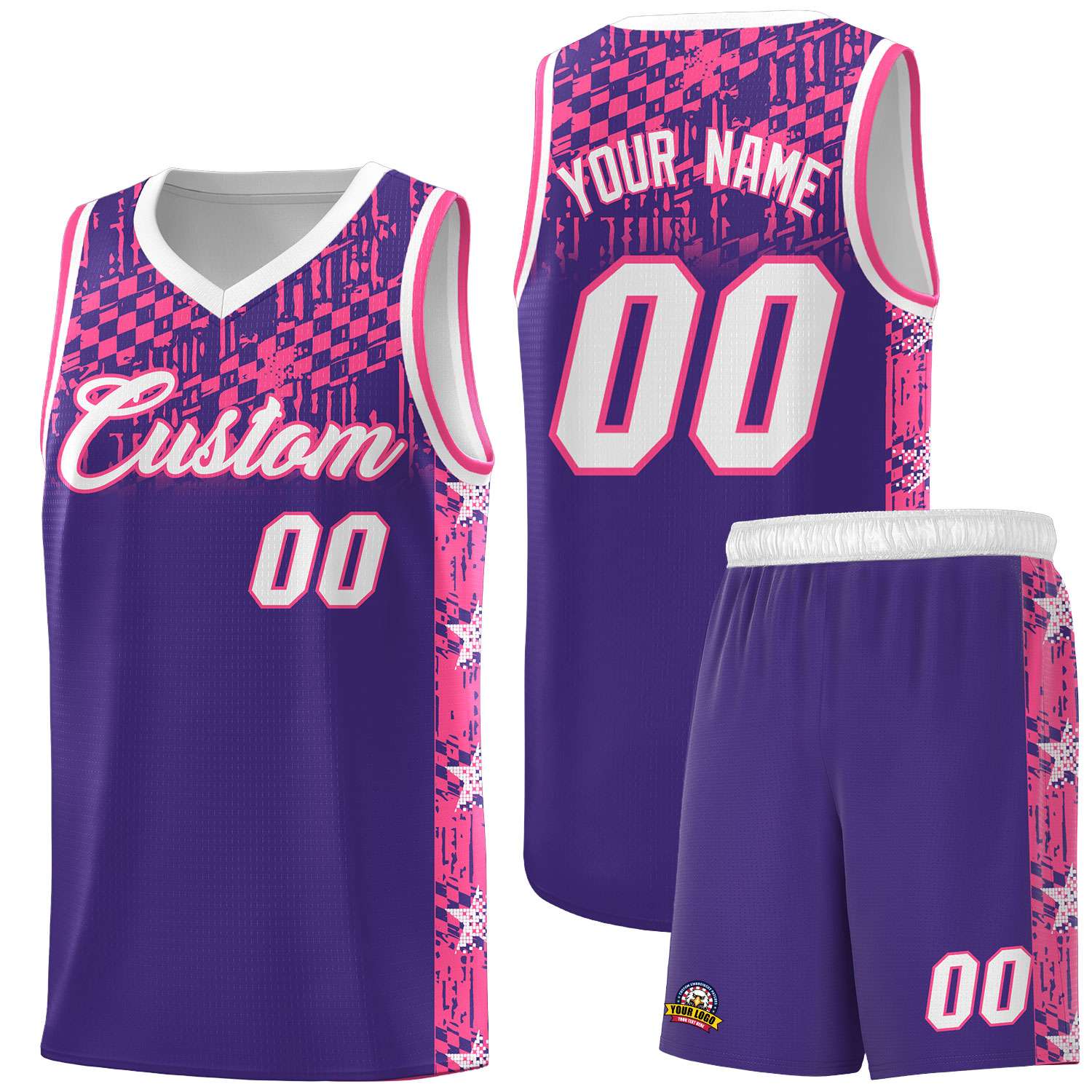 Custom Purple Mosaic Stars Pattern Sports Uniform Basketball Jersey