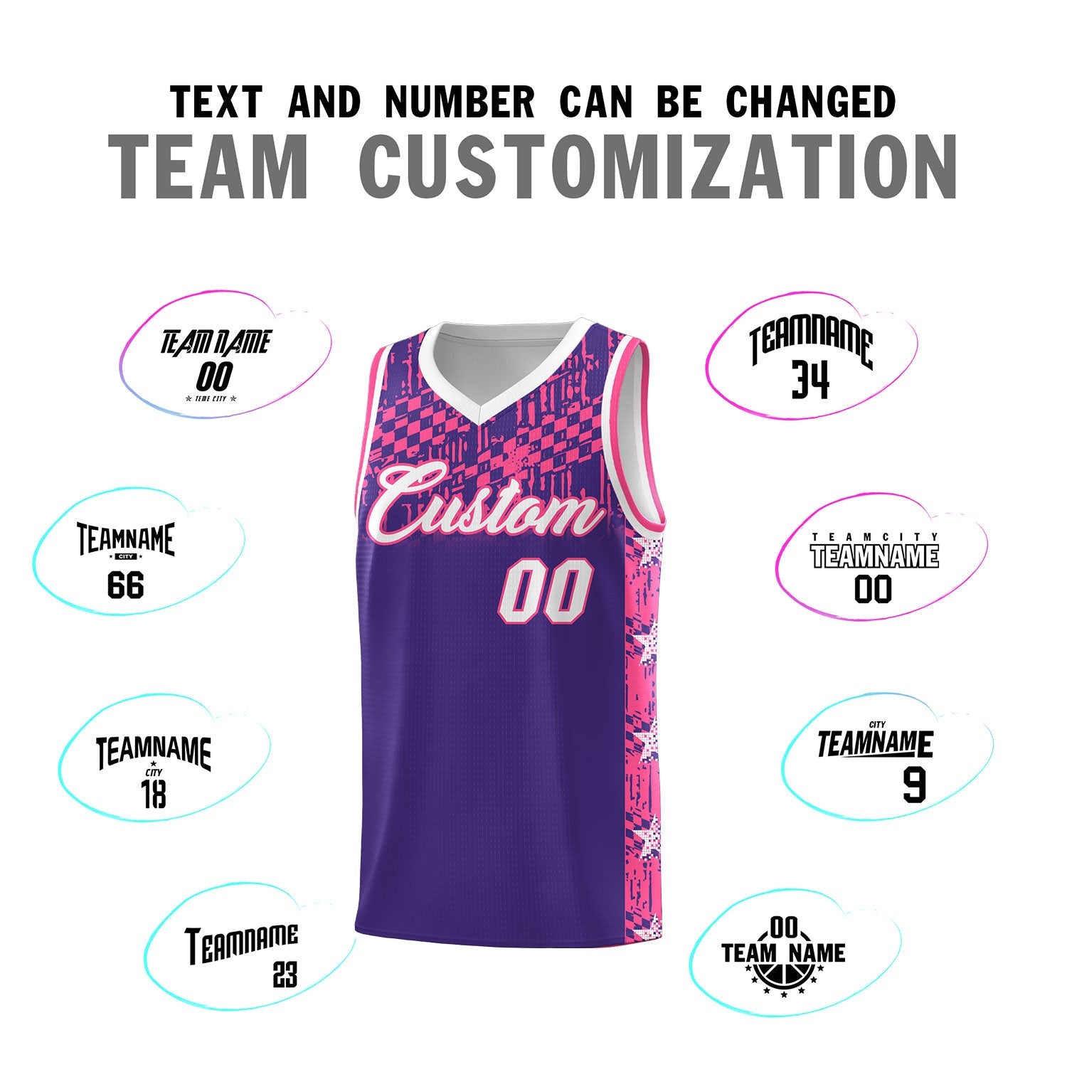 Custom Purple Mosaic Stars Pattern Sports Uniform Basketball Jersey