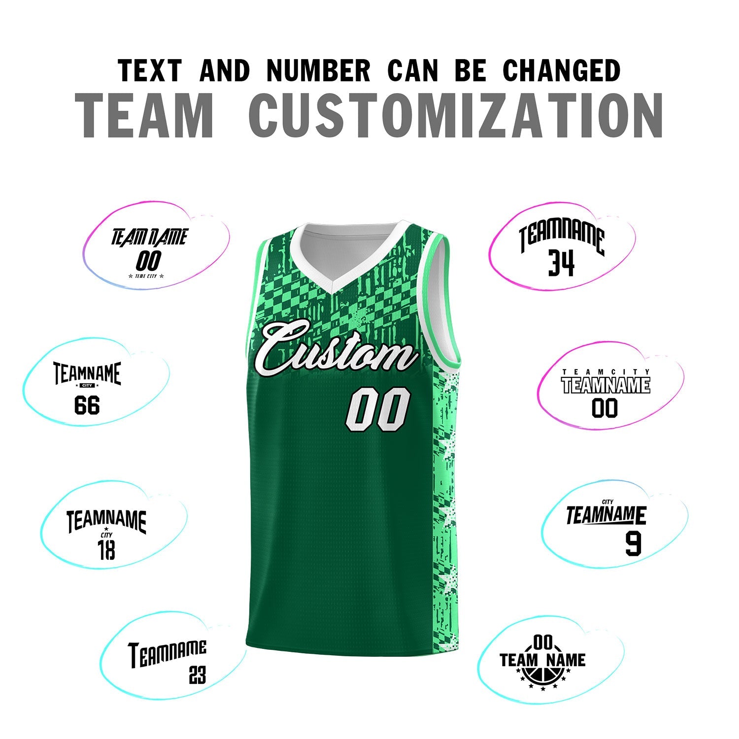 Custom Kelly Green Mosaic Stars Pattern Sports Uniform Basketball Jersey