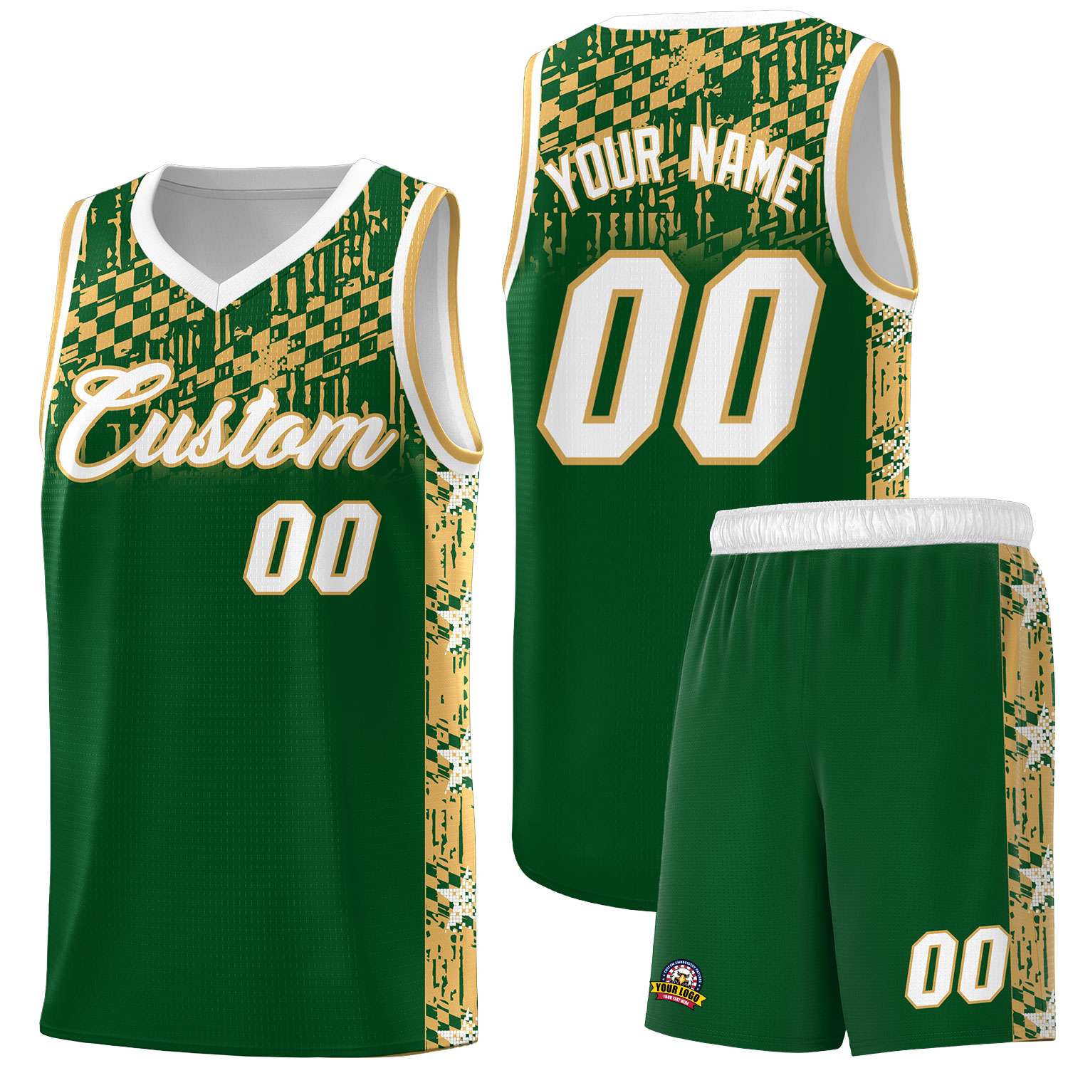 Custom Green Mosaic Stars Pattern Sports Uniform Basketball Jersey