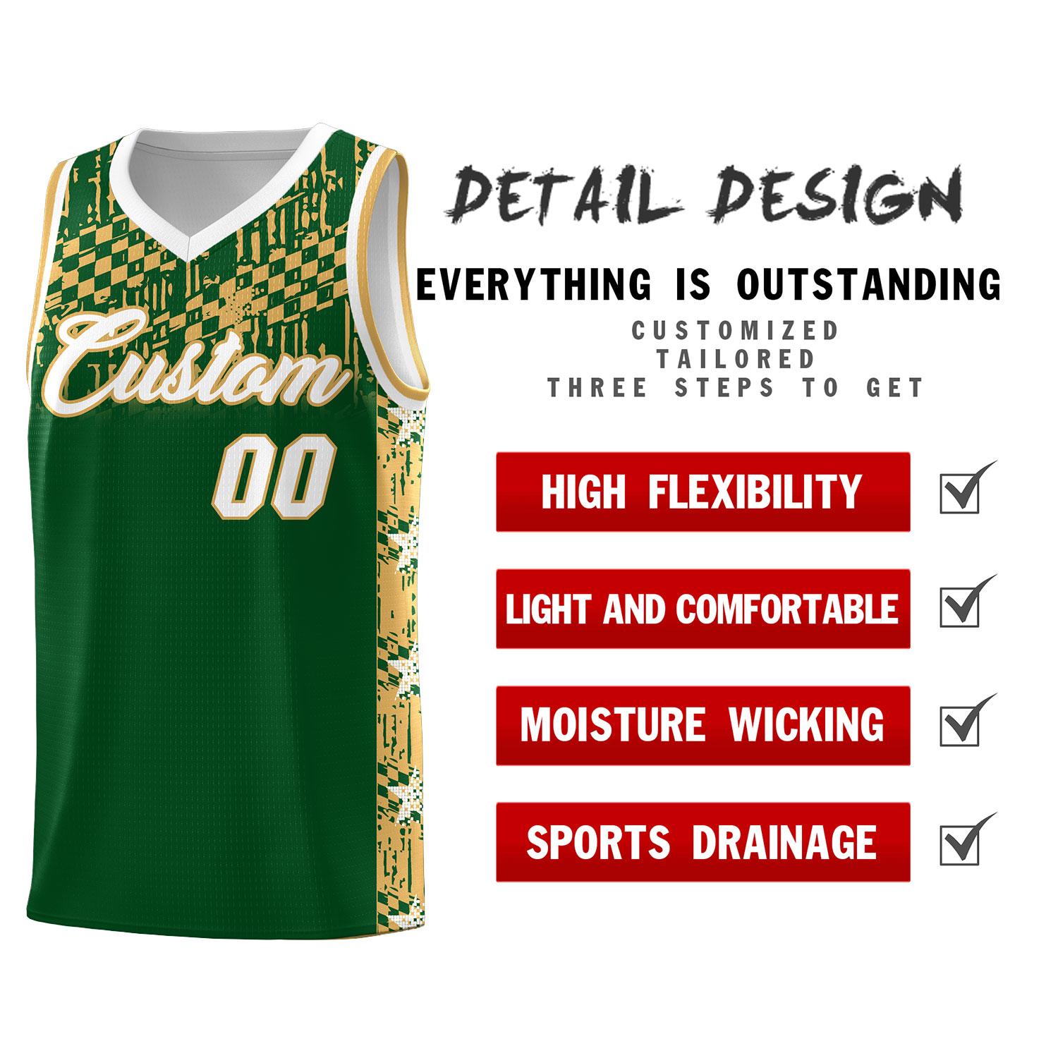 Custom Green Mosaic Stars Pattern Sports Uniform Basketball Jersey