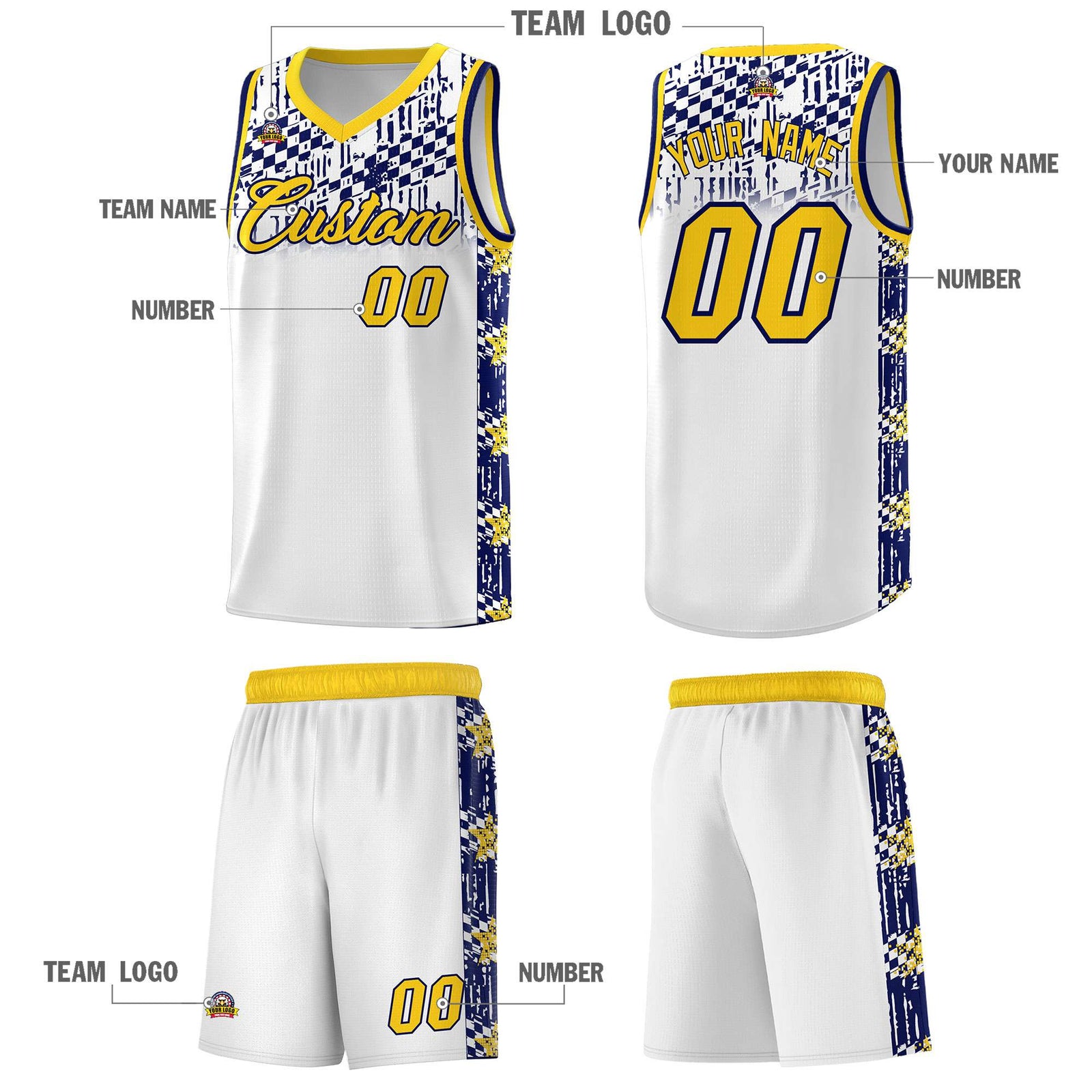 Custom White Mosaic Stars Pattern Sports Uniform Basketball Jersey