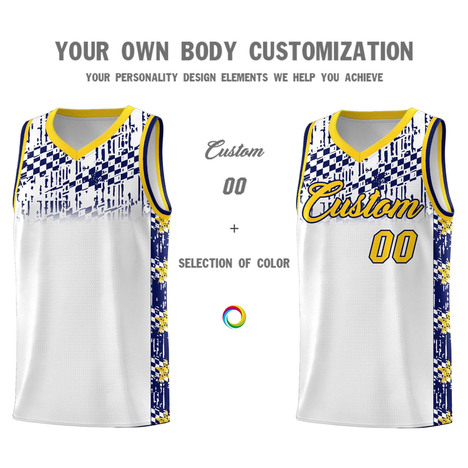 Custom White Mosaic Stars Pattern Sports Uniform Basketball Jersey