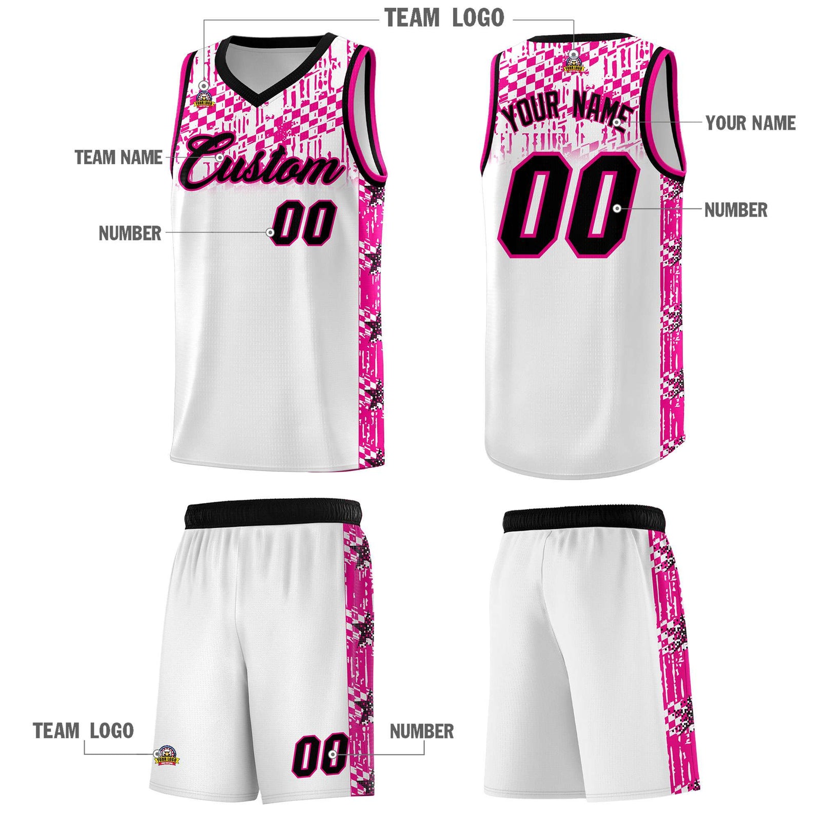 Custom White Mosaic Stars Pattern Sports Uniform Basketball Jersey