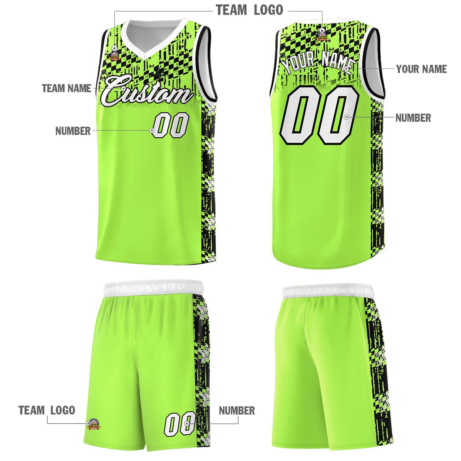 Custom Fluorescent Green Mosaic Stars Pattern Sports Uniform Basketball Jersey