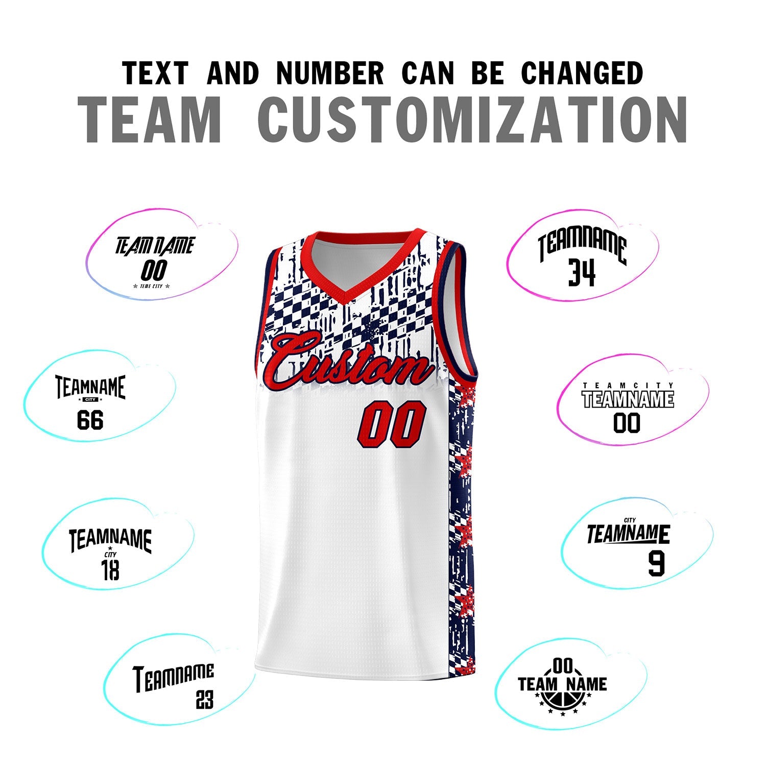 Custom White Mosaic Stars Pattern Sports Uniform Basketball Jersey
