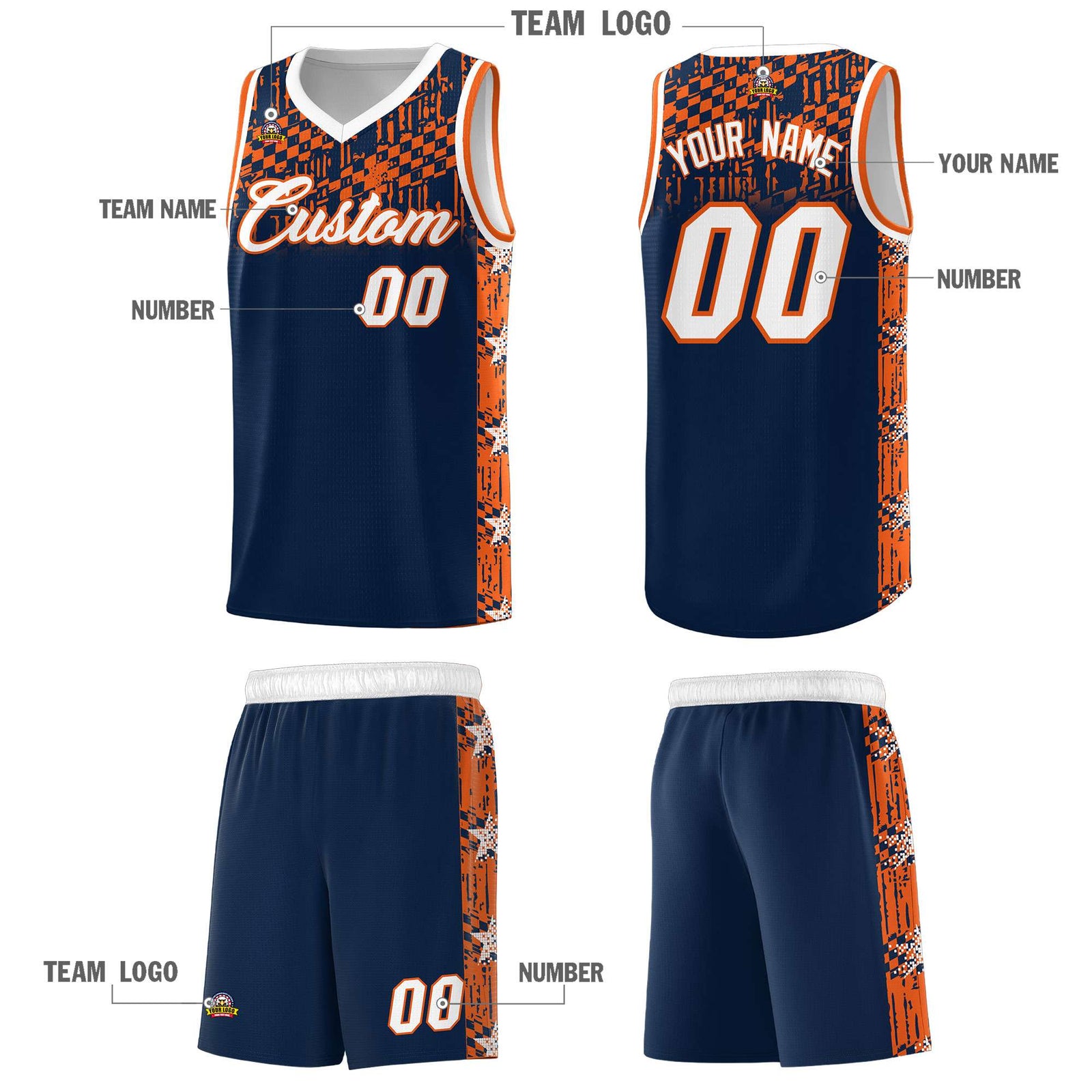 Custom Navy Mosaic Stars Pattern Sports Uniform Basketball Jersey
