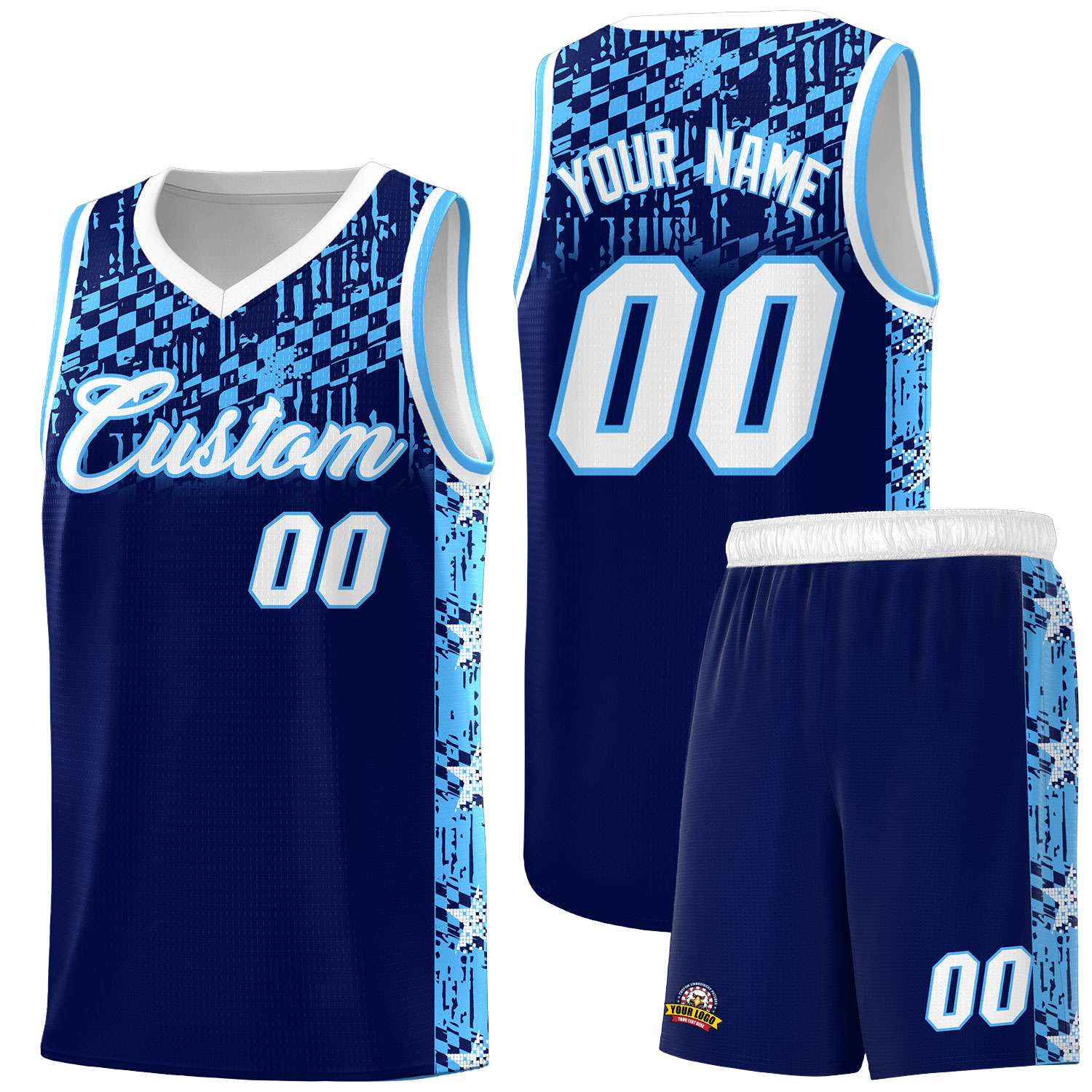 Custom Navy Mosaic Stars Pattern Sports Uniform Basketball Jersey