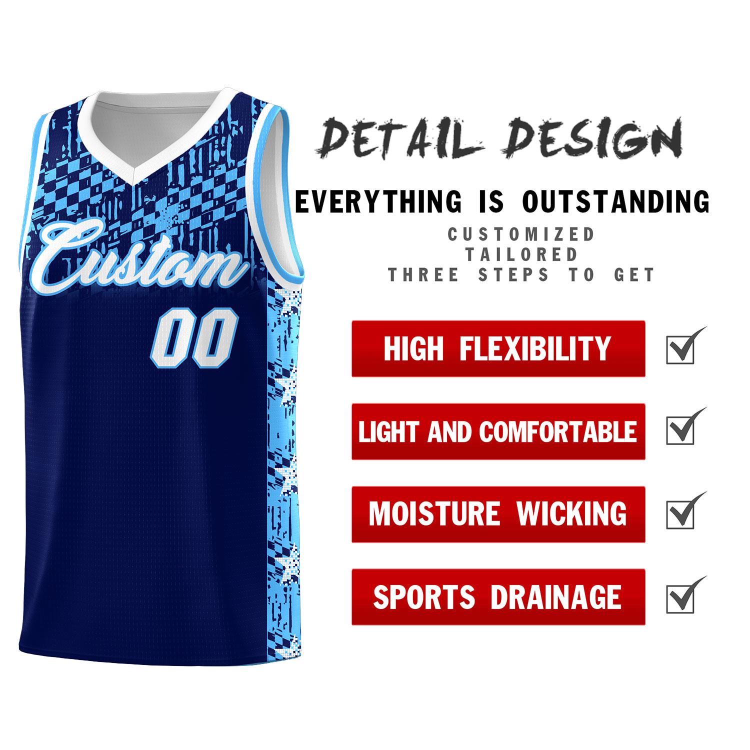 Custom Navy Mosaic Stars Pattern Sports Uniform Basketball Jersey