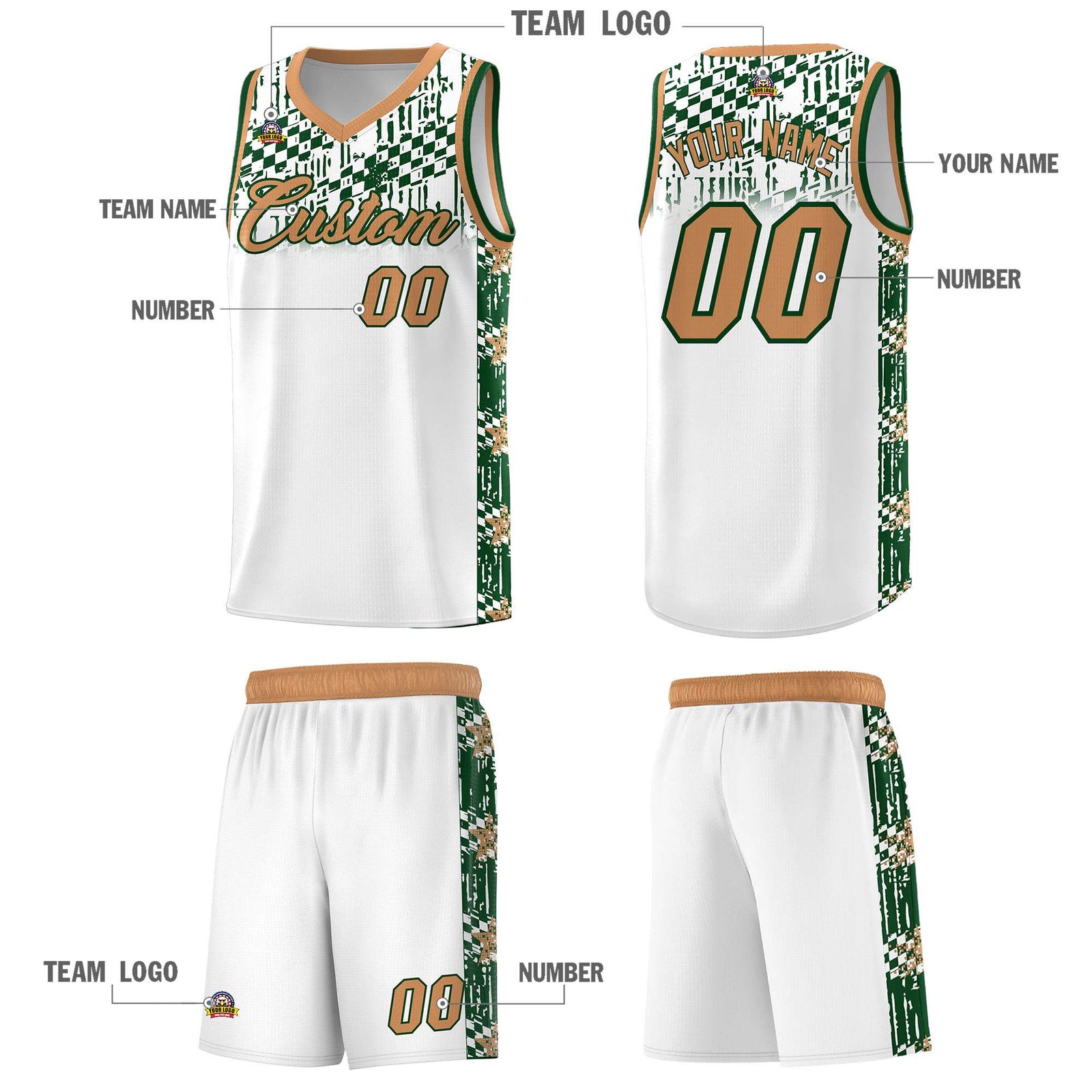 Custom White Mosaic Stars Pattern Sports Uniform Basketball Jersey
