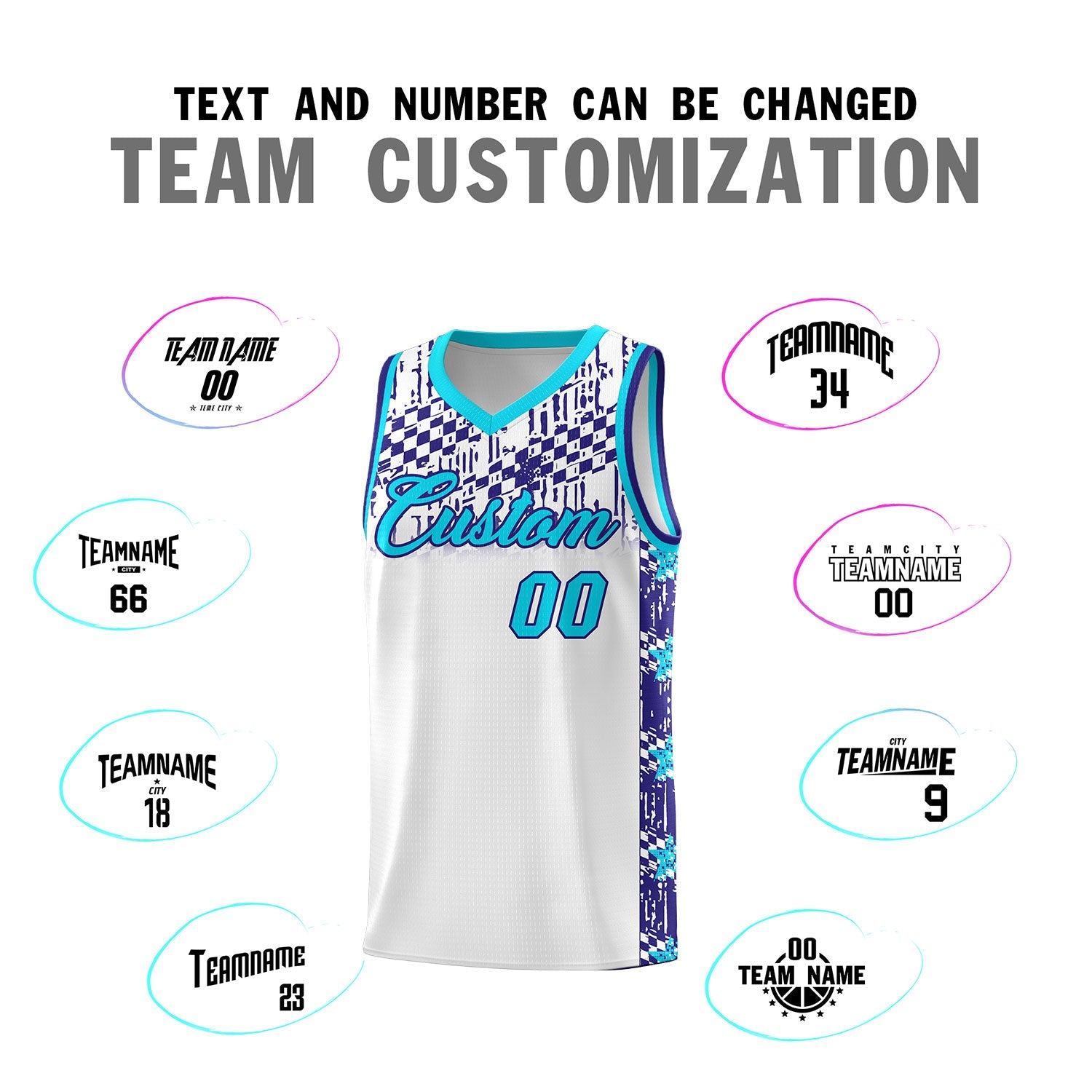 Custom White Mosaic Stars Pattern Sports Uniform Basketball Jersey