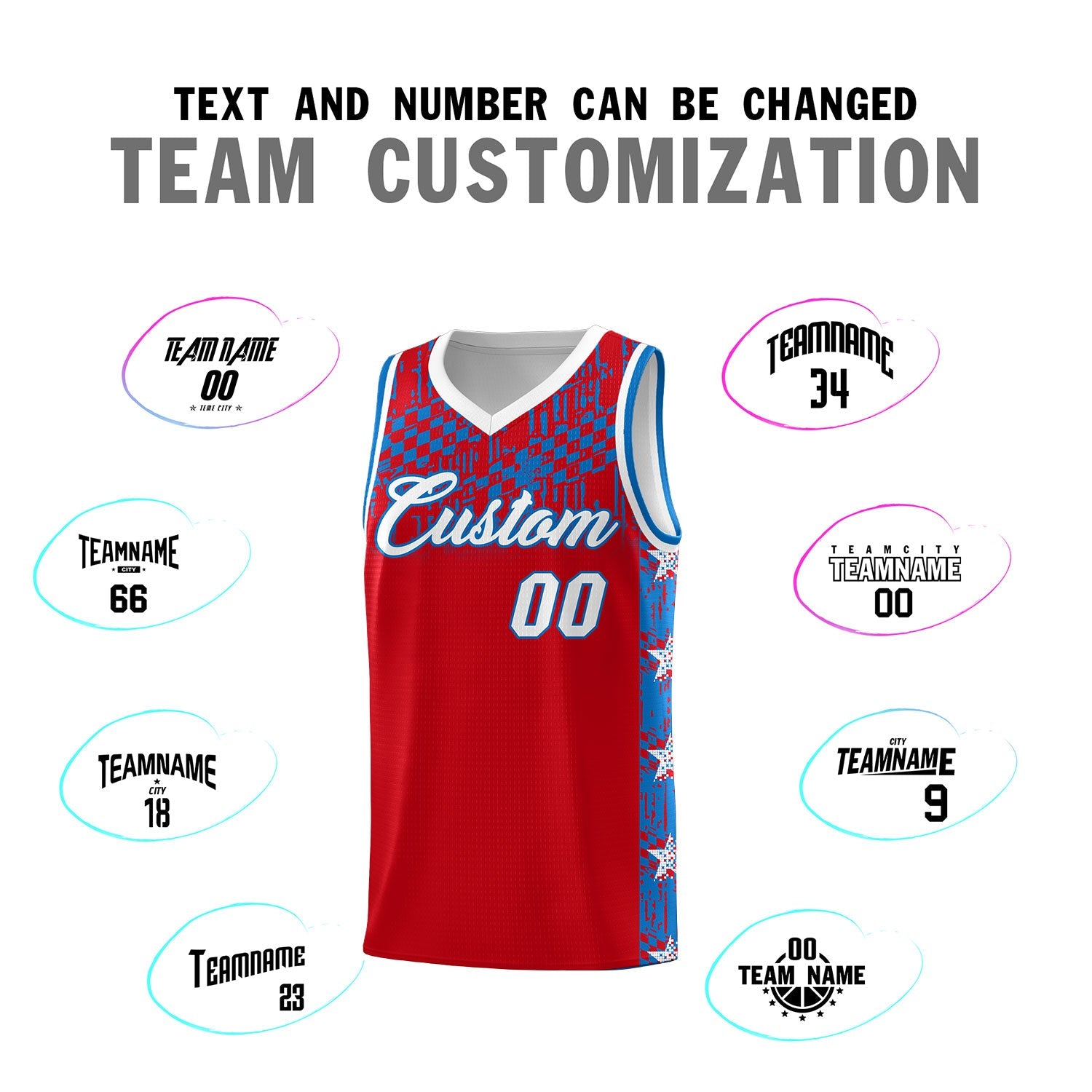 Custom Red Mosaic Stars Pattern Sports Uniform Basketball Jersey