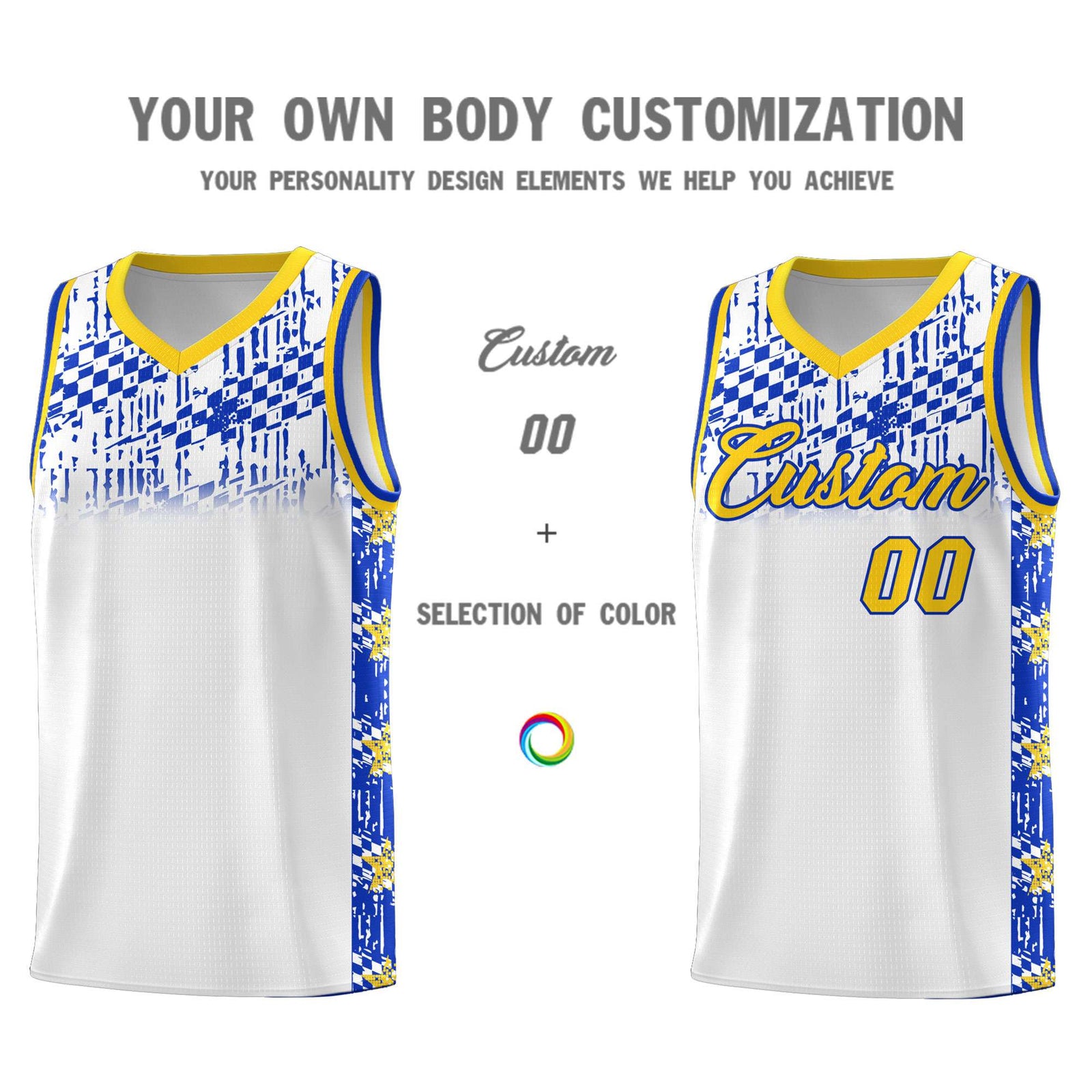 Custom White Mosaic Stars Pattern Sports Uniform Basketball Jersey