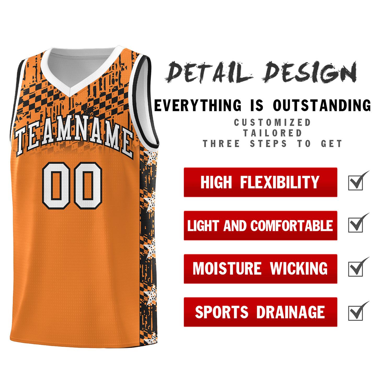 Custom Gold Orange Mosaic Stars Pattern Sports Uniform Basketball Jersey