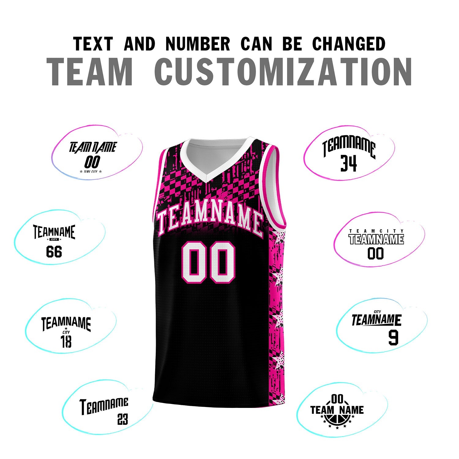Custom Black Mosaic Stars Pattern Sports Uniform Basketball Jersey