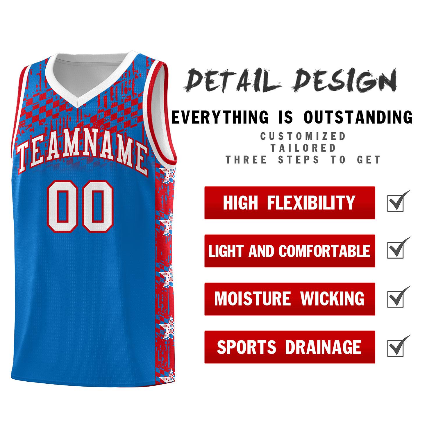Custom Royal Mosaic Stars Pattern Sports Uniform Basketball Jersey