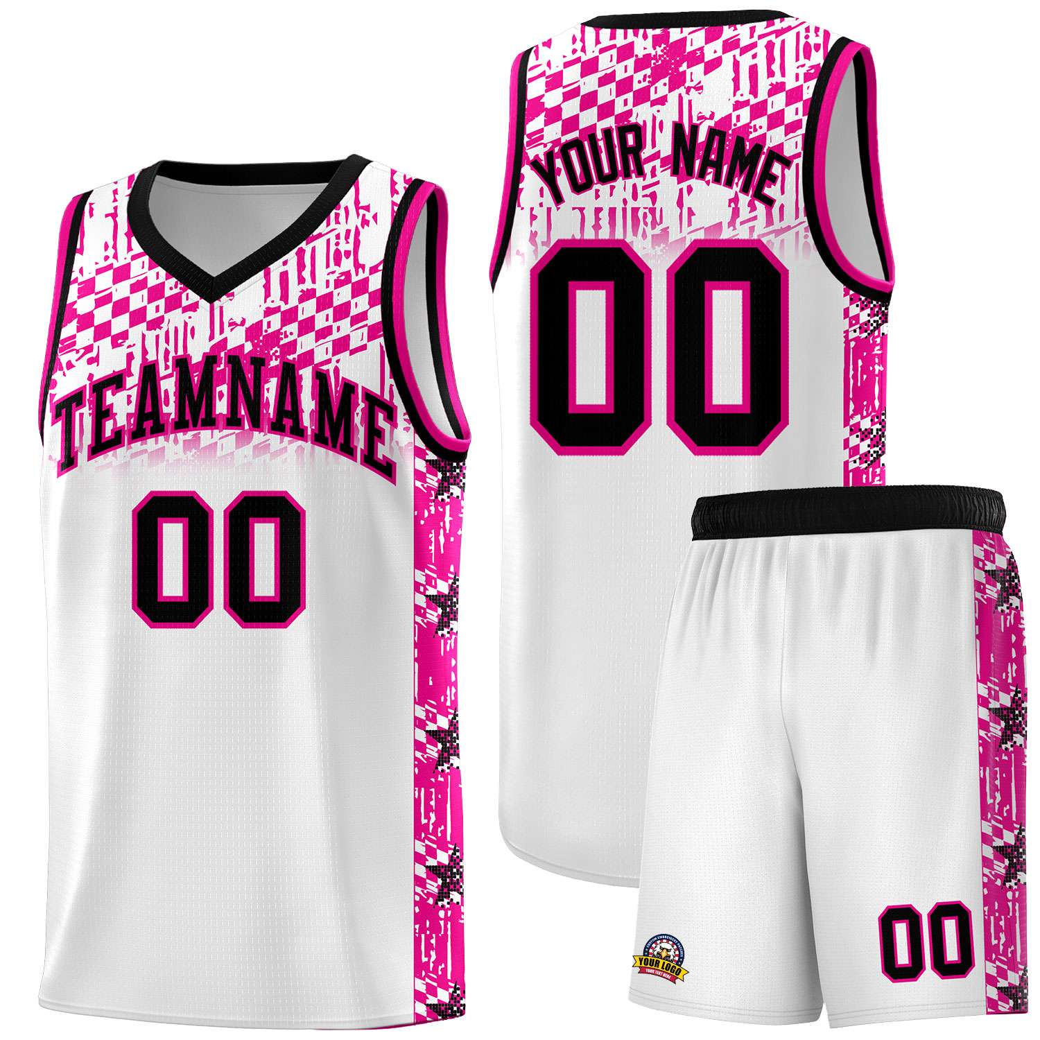 Custom White Mosaic Stars Pattern Sports Uniform Basketball Jersey
