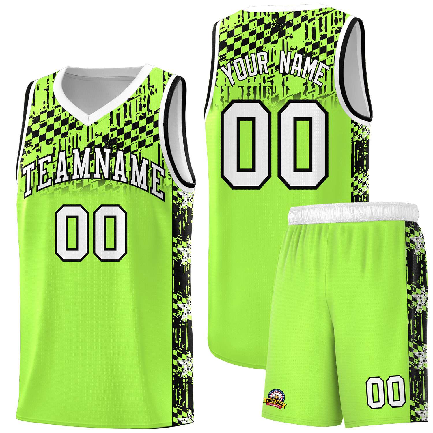 Custom Fluorescent Green Mosaic Stars Pattern Sports Uniform Basketball Jersey