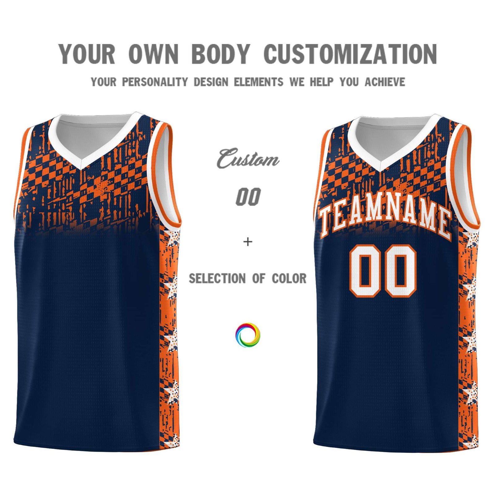 Custom Navy Mosaic Stars Pattern Sports Uniform Basketball Jersey