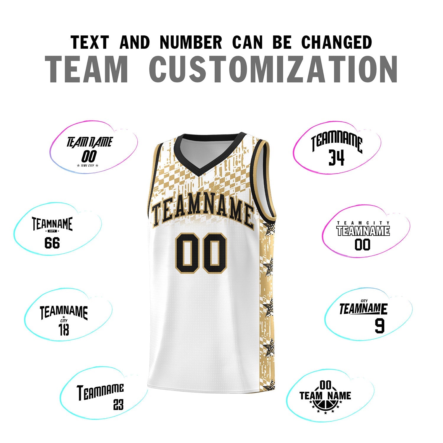 Custom White Mosaic Stars Pattern Sports Uniform Basketball Jersey
