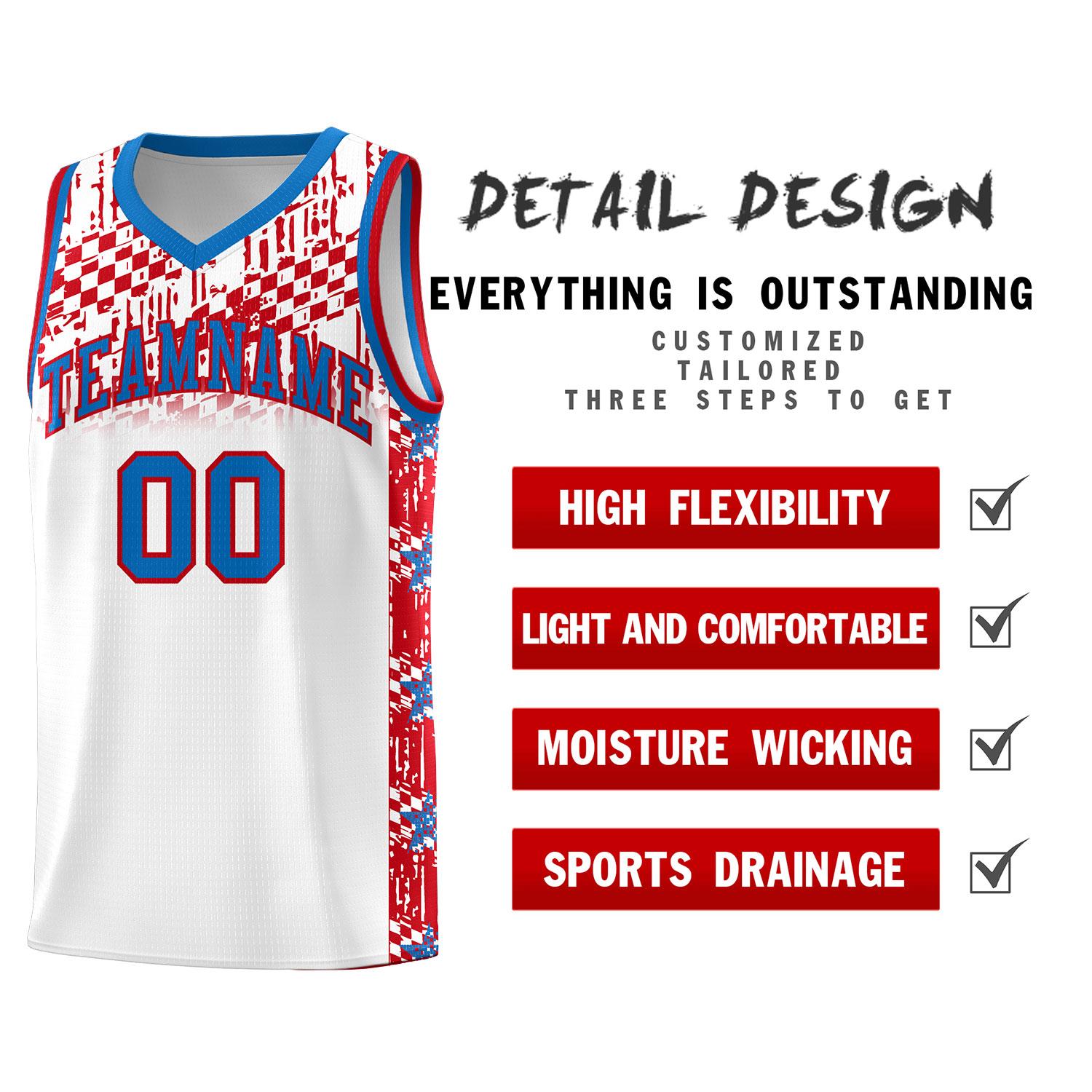 Custom White Mosaic Stars Pattern Sports Uniform Basketball Jersey