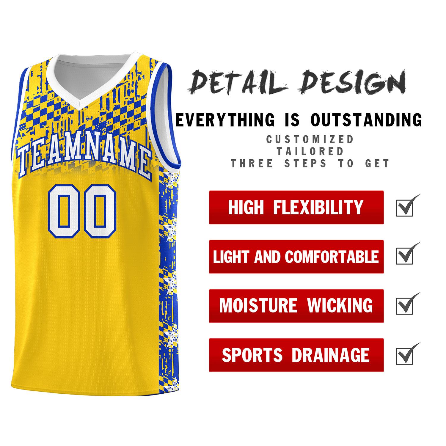 Custom Gold Mosaic Stars Pattern Sports Uniform Basketball Jersey