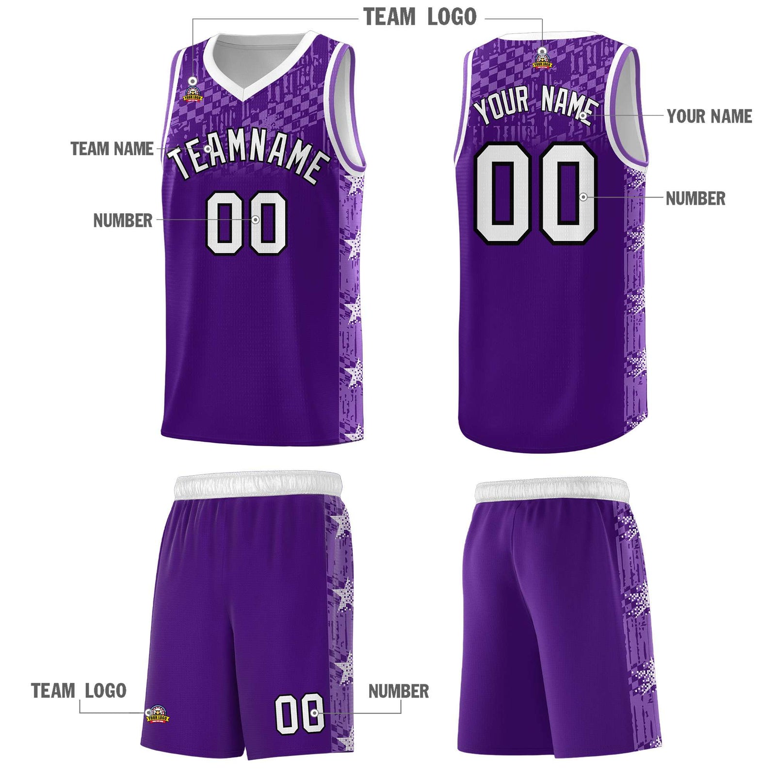 Custom Purple Mosaic Stars Pattern Sports Uniform Basketball Jersey