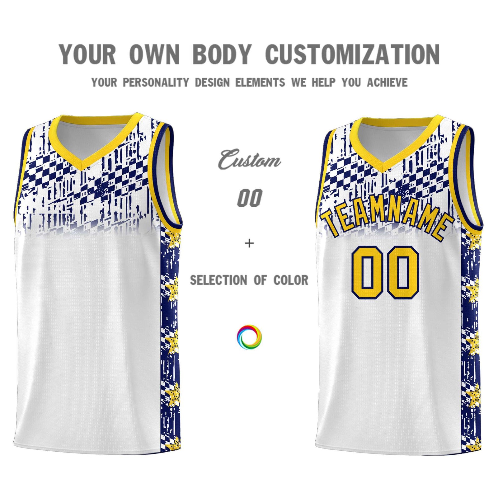 Custom White Mosaic Stars Pattern Sports Uniform Basketball Jersey