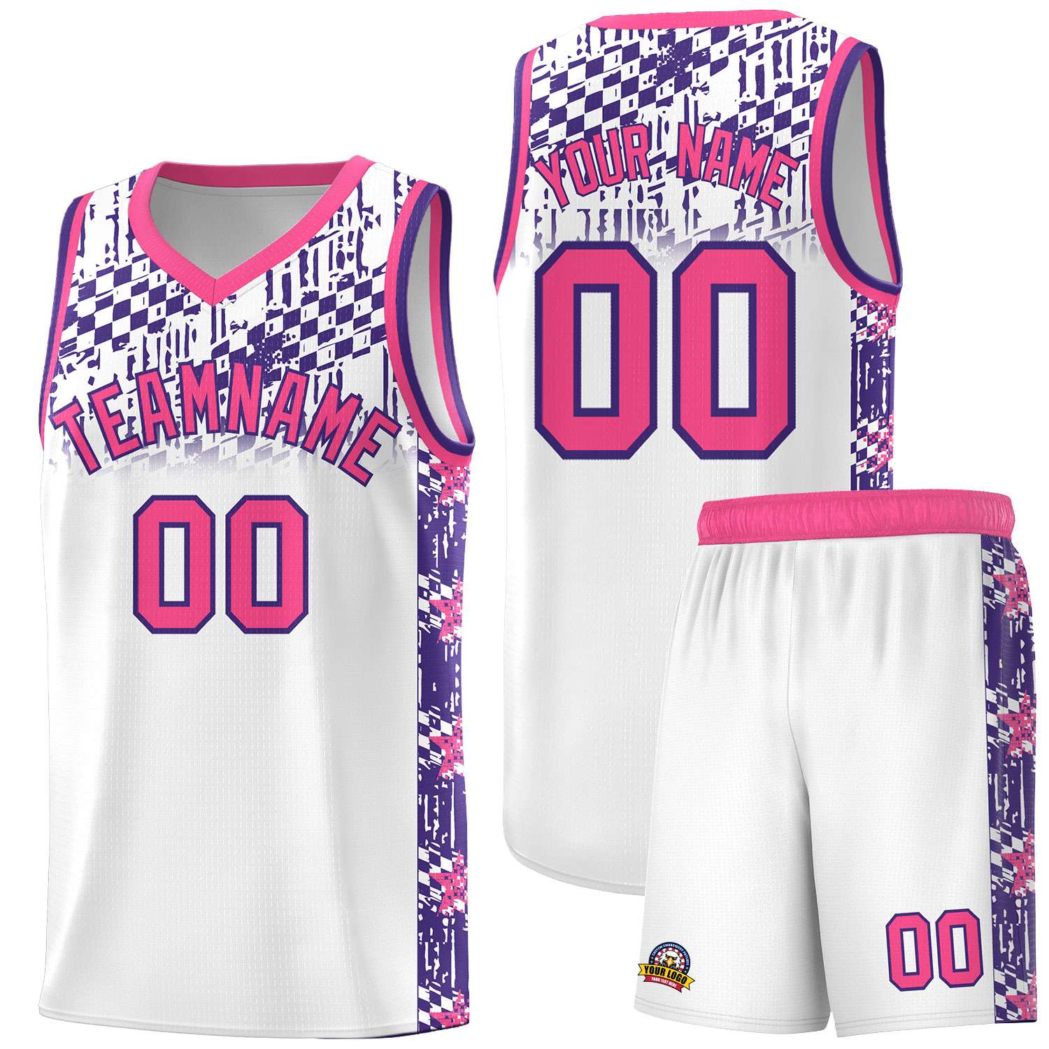 Custom White Mosaic Stars Pattern Sports Uniform Basketball Jersey