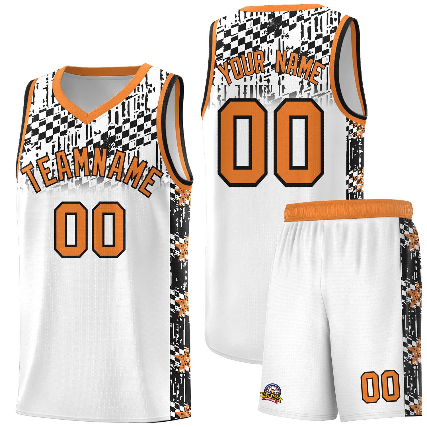 Custom White Mosaic Stars Pattern Sports Uniform Basketball Jersey