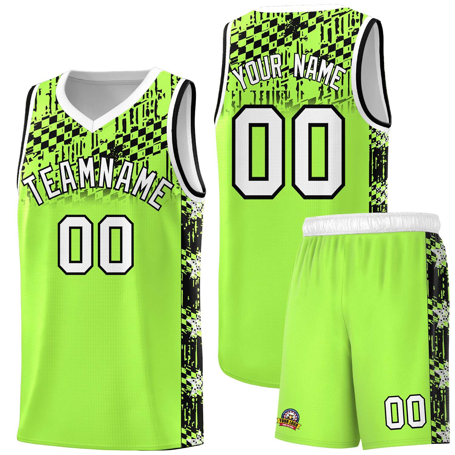 Custom Fluorescent Green Mosaic Stars Pattern Sports Uniform Basketball Jersey