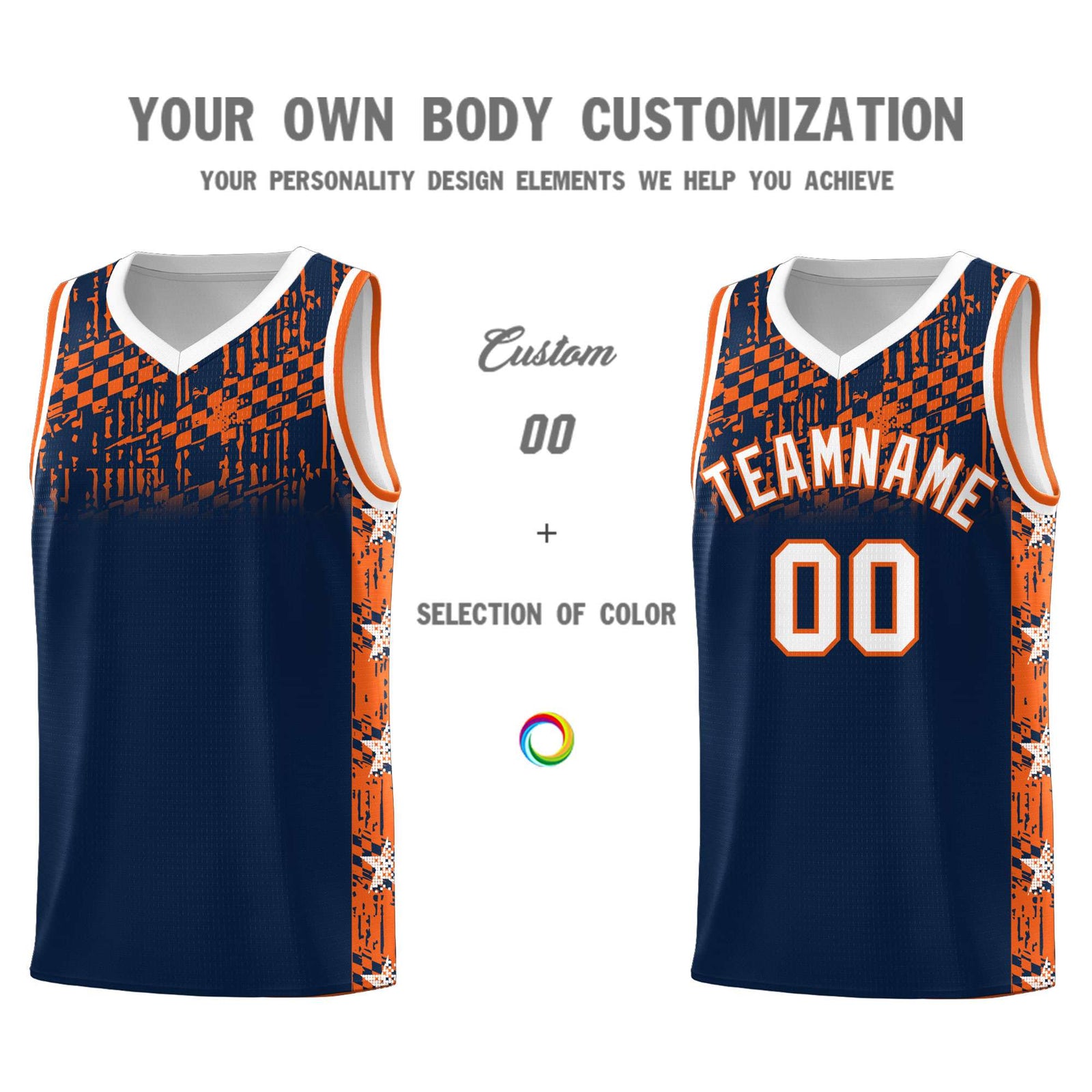 Custom Navy Mosaic Stars Pattern Sports Uniform Basketball Jersey