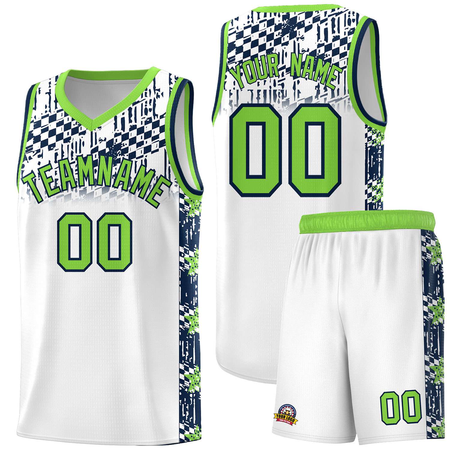 Custom White Mosaic Stars Pattern Sports Uniform Basketball Jersey