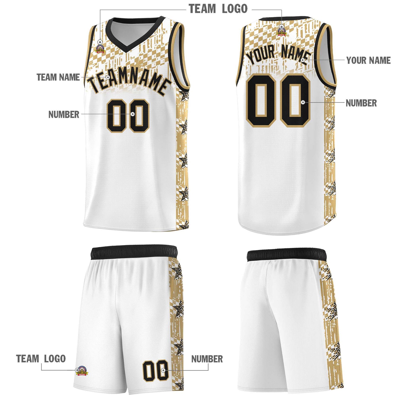 Custom White Mosaic Stars Pattern Sports Uniform Basketball Jersey