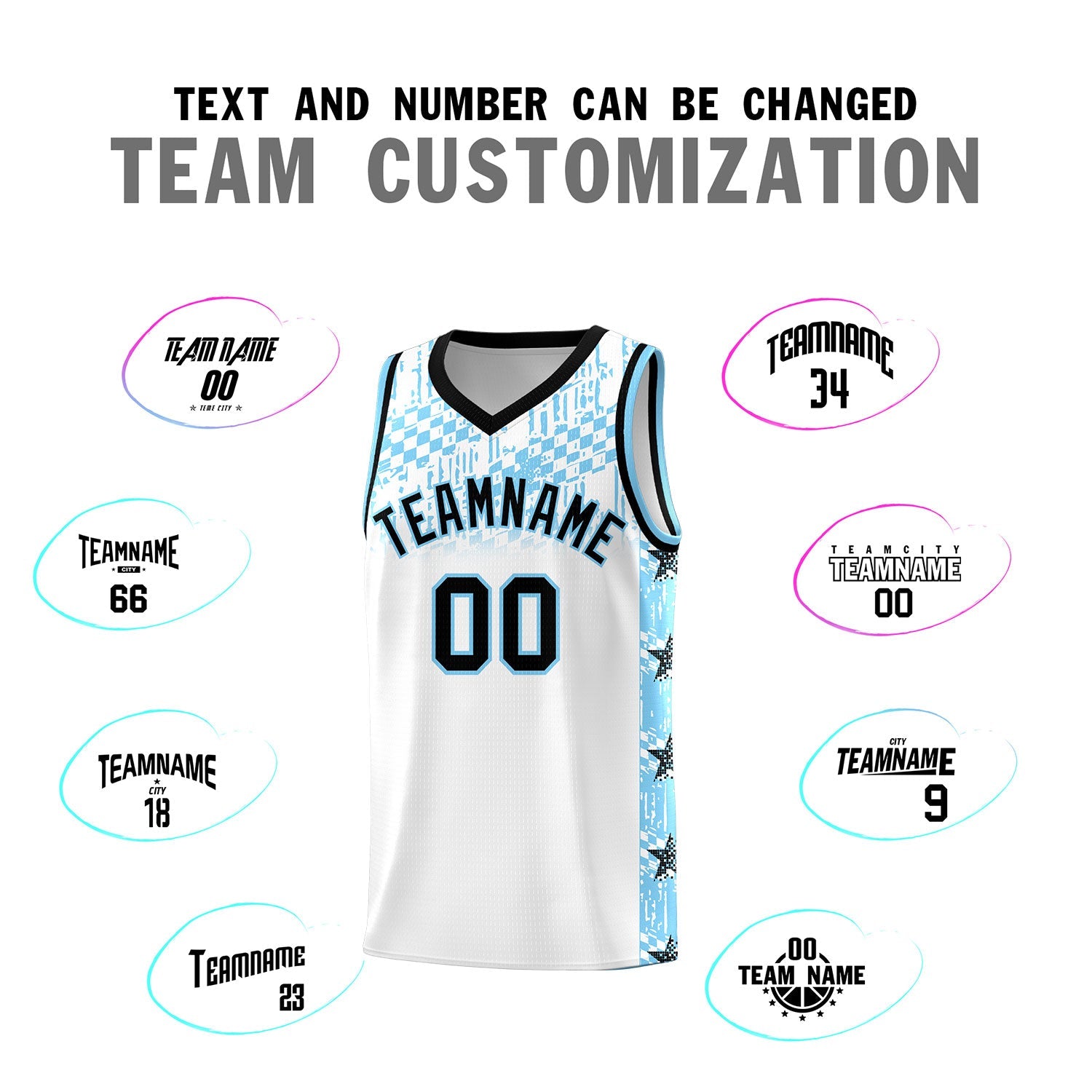 Custom White Mosaic Stars Pattern Sports Uniform Basketball Jersey