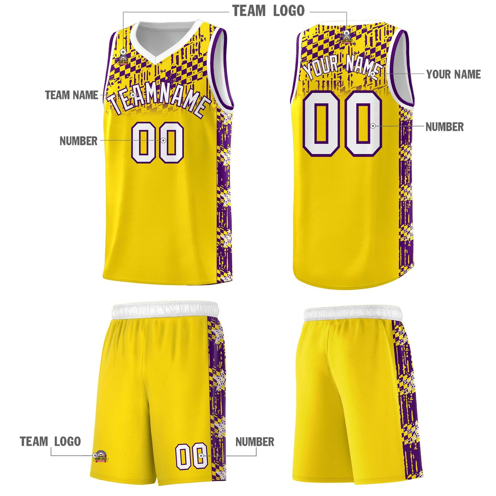 Custom Gold Mosaic Stars Pattern Sports Uniform Basketball Jersey