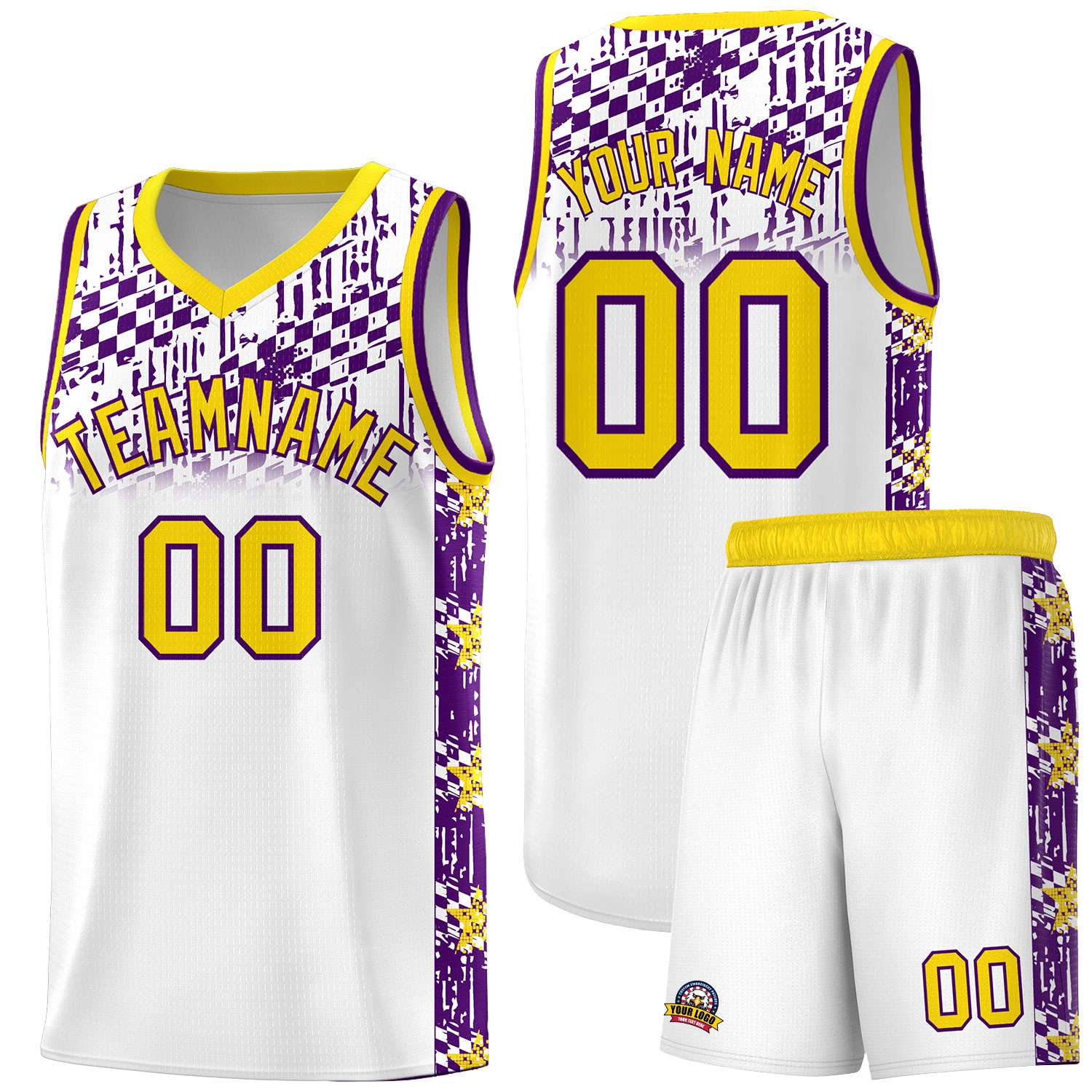 Custom White Mosaic Stars Pattern Sports Uniform Basketball Jersey