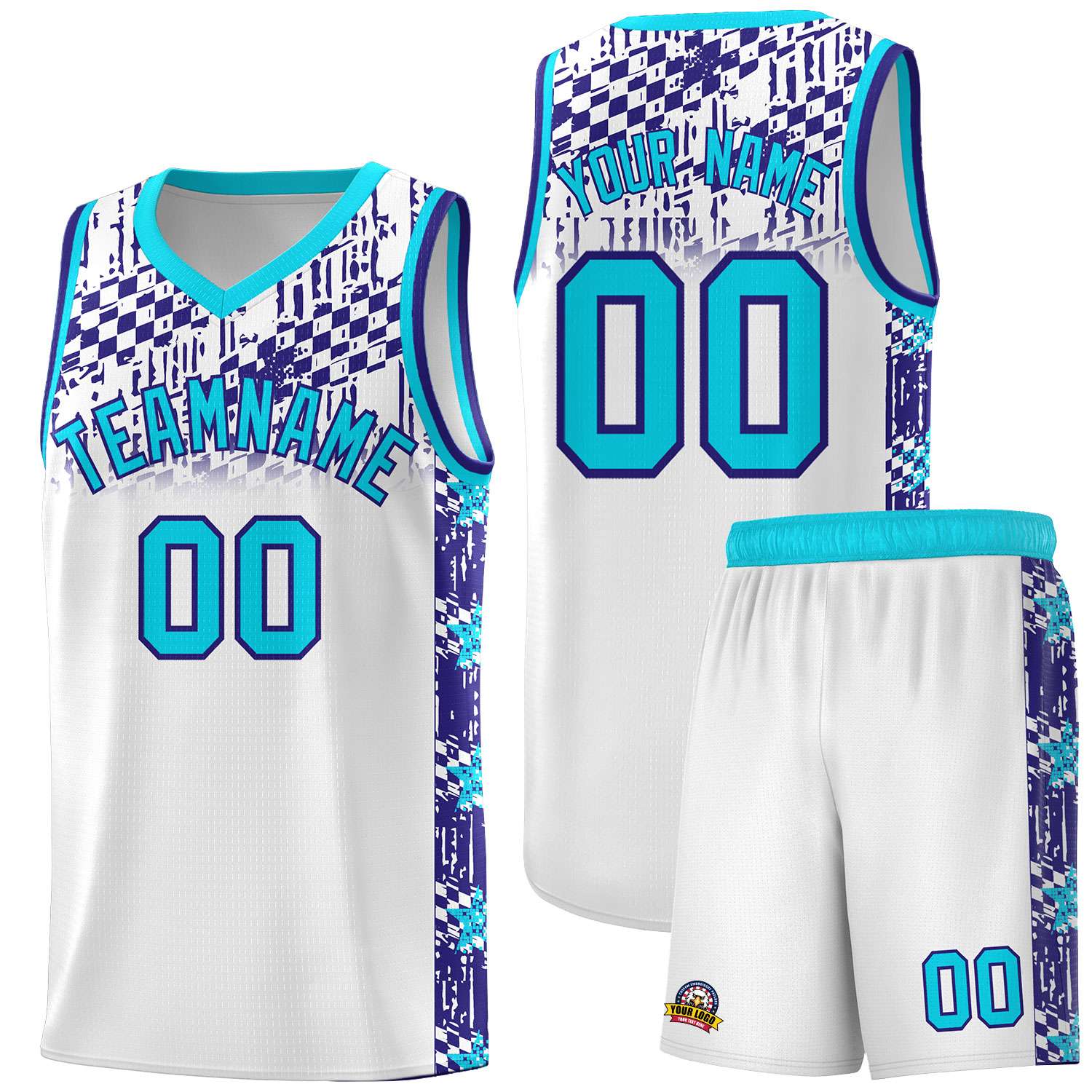 Custom White Mosaic Stars Pattern Sports Uniform Basketball Jersey