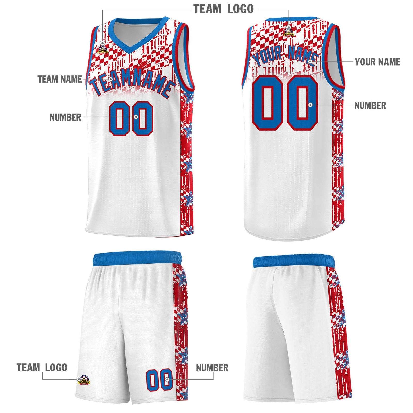 Custom White Mosaic Stars Pattern Sports Uniform Basketball Jersey