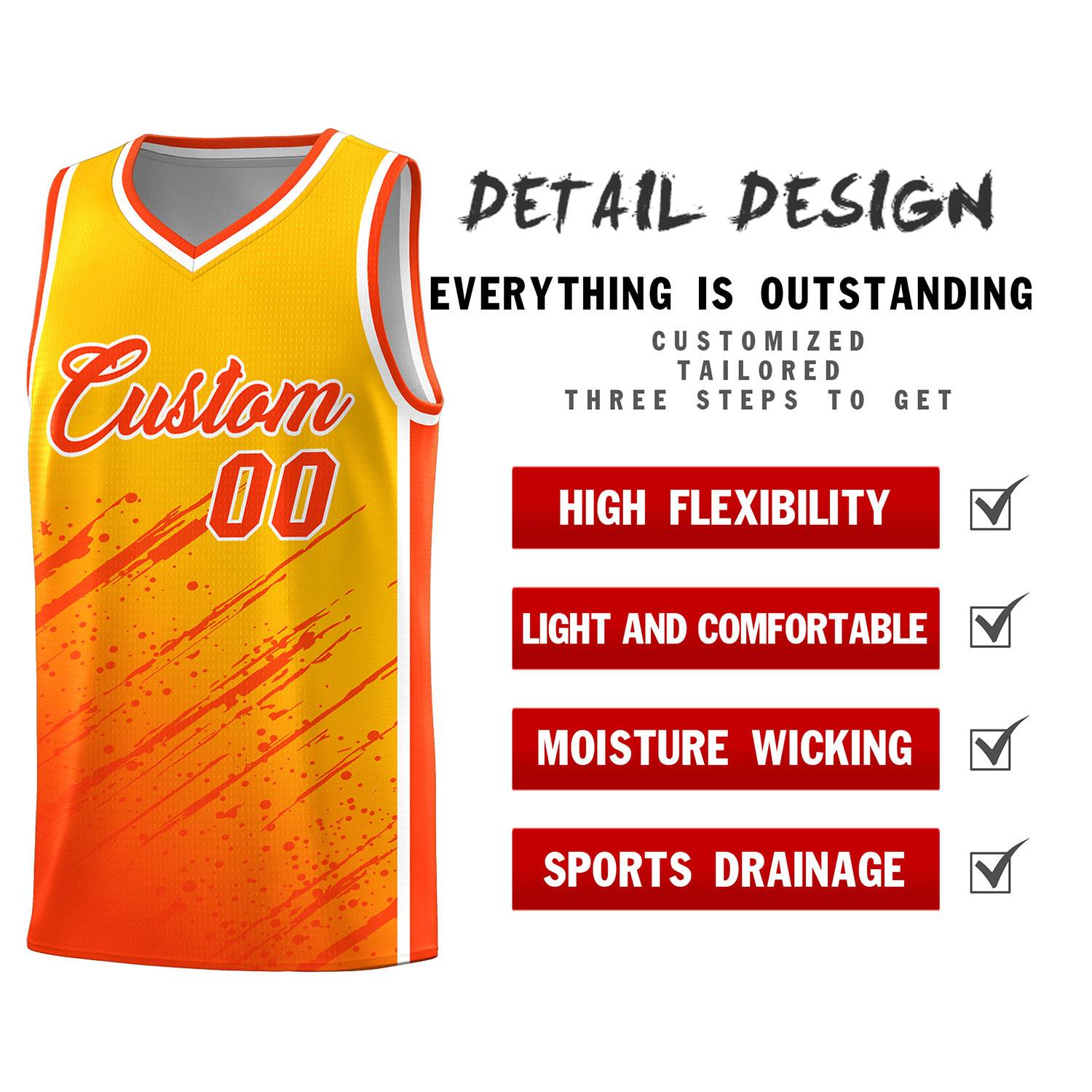 Custom Yellow Basketball Kits With Orange Paint Graffiti