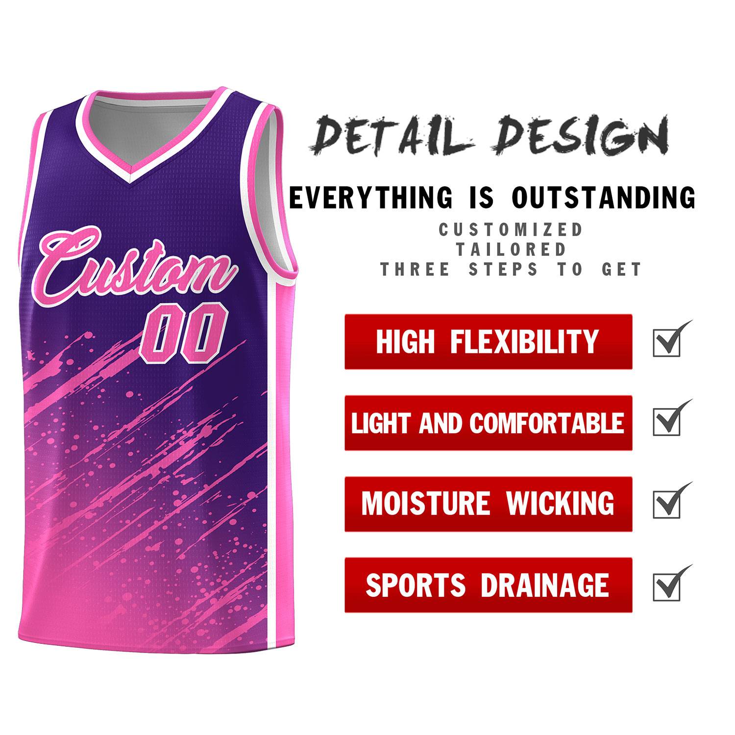 Custom Purple Basketball Kits With Pink Paint Graffiti