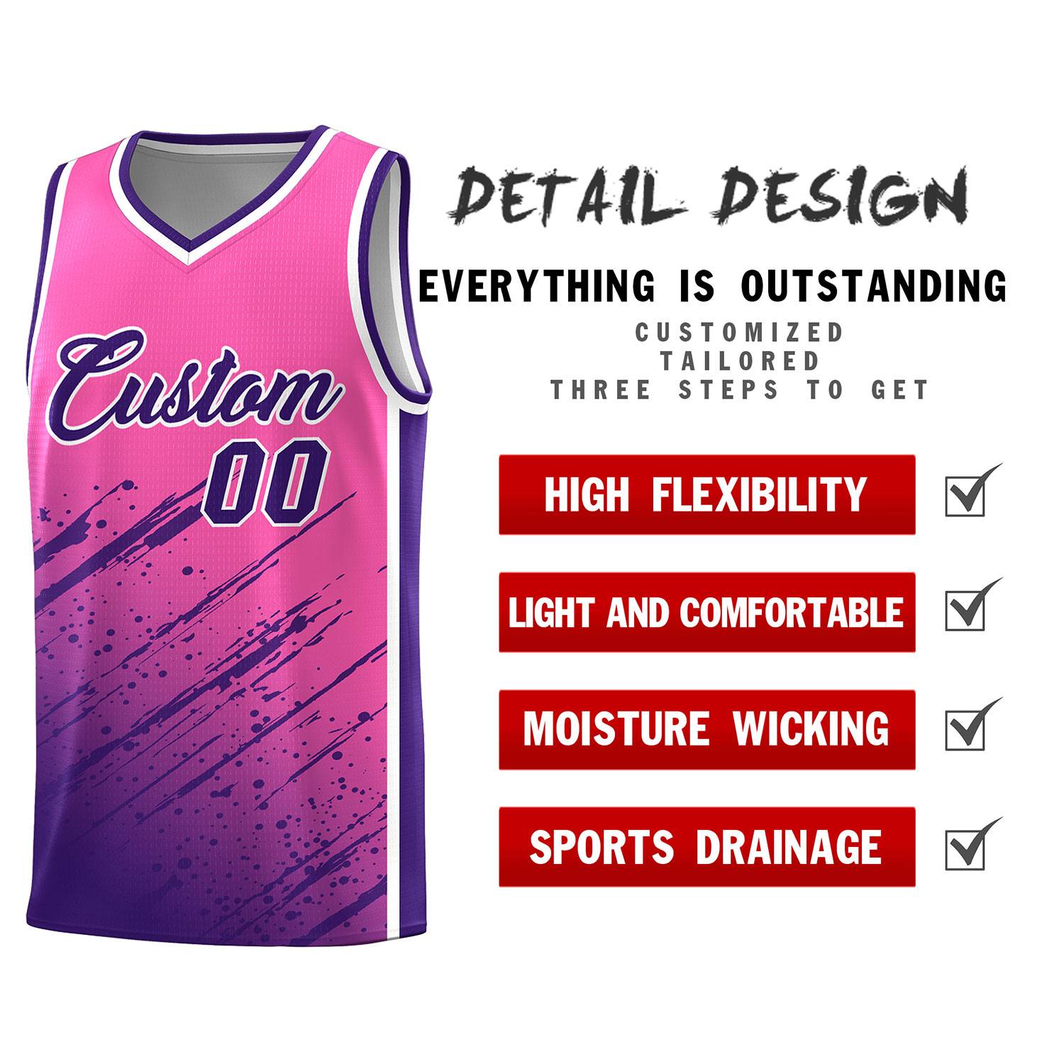 Custom Pink Basketball Kits With Purple Paint Graffiti
