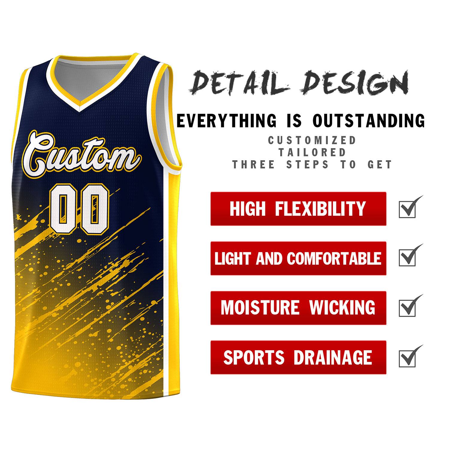Custom Navy Basketball Kits With Yellow Paint Graffiti