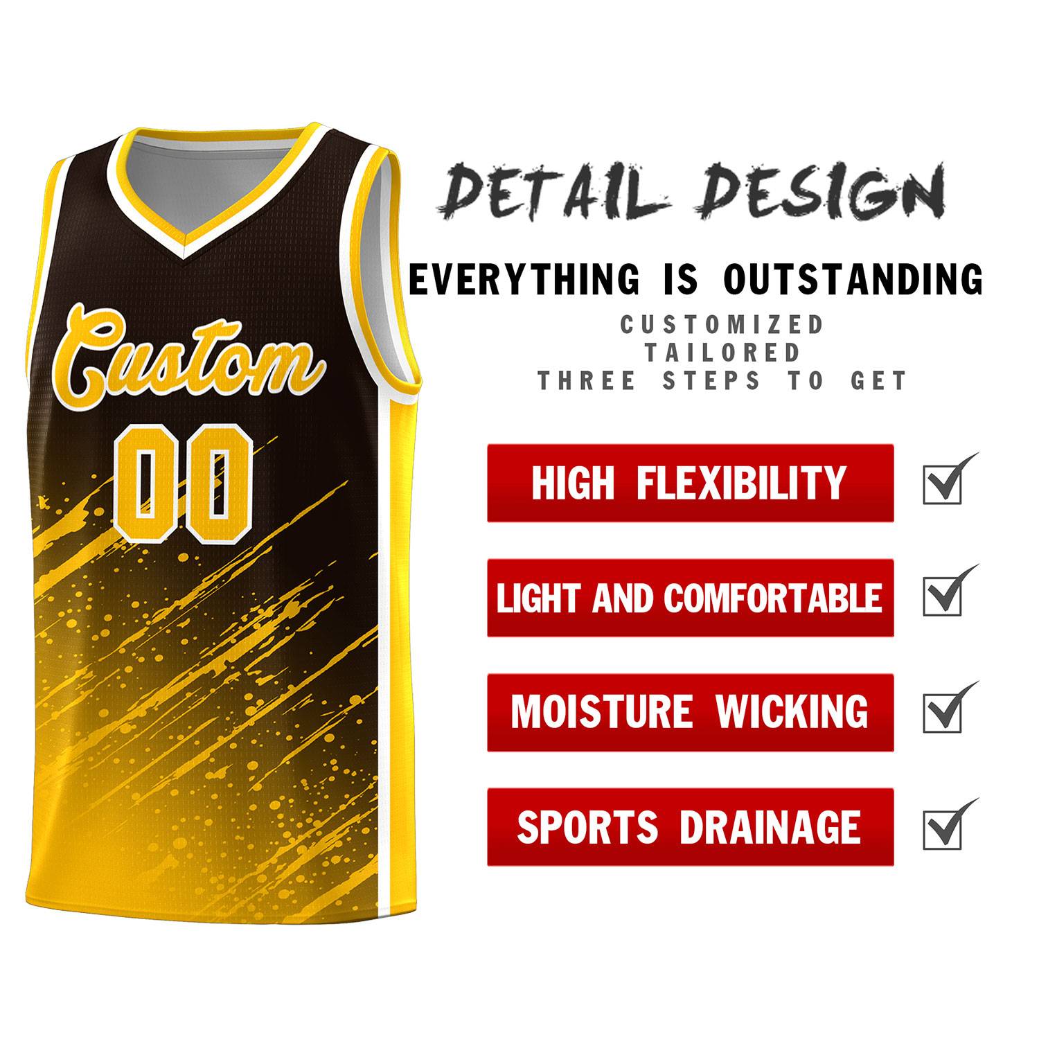 Custom Brown Basketball Kits With Yellow Paint Graffiti