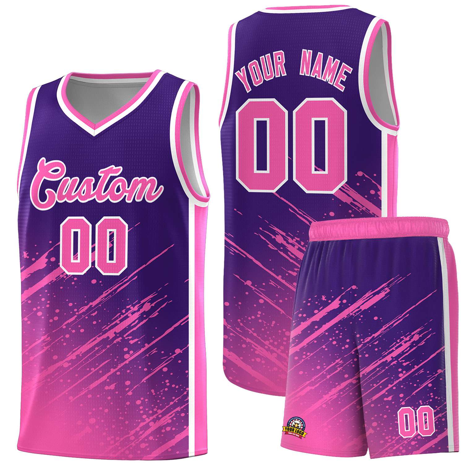 Custom Purple Basketball Kits With Pink Paint Graffiti
